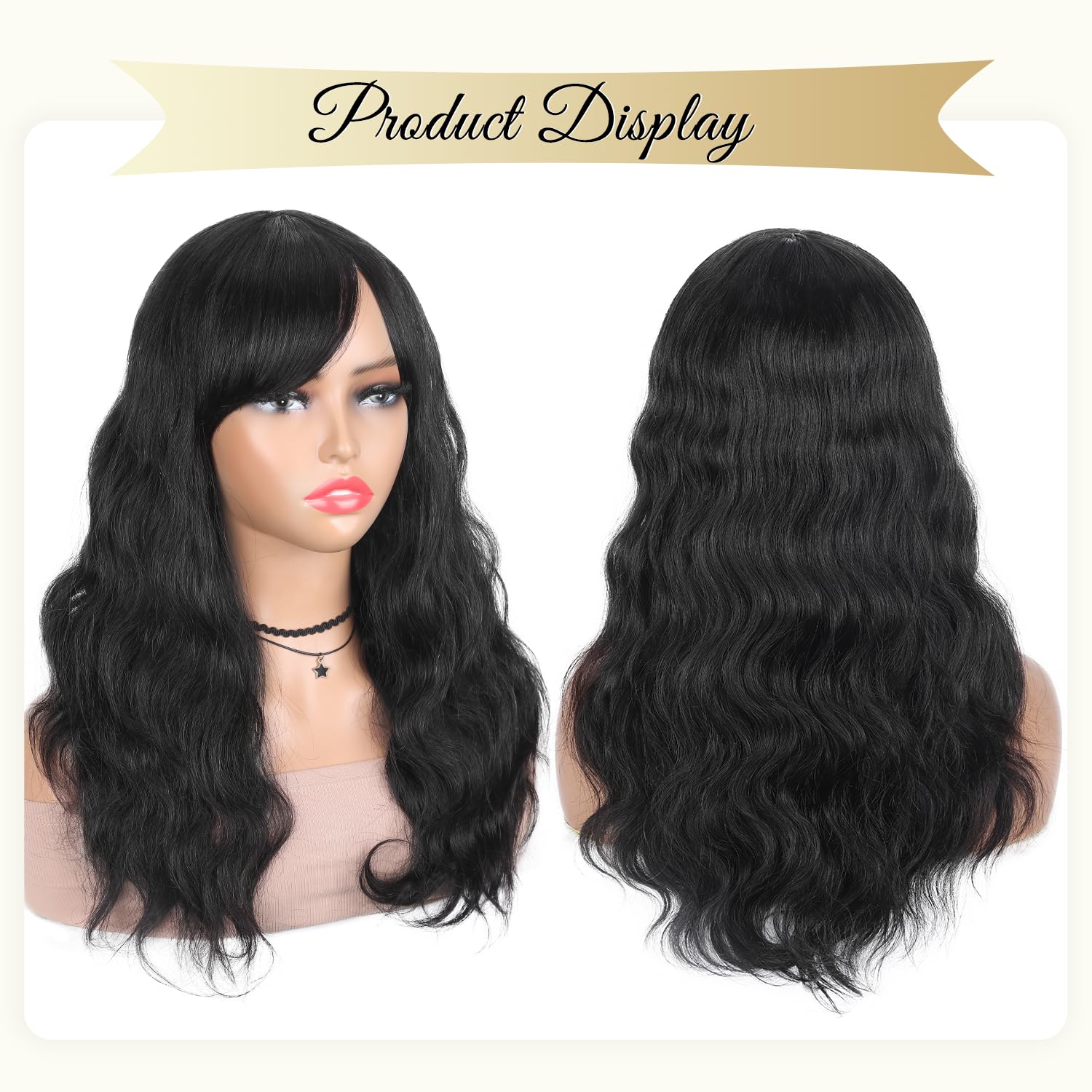 WIGER 20 Inch Natural Wave Human Hair Wig with Bangs - Brazilian Virgin Hair, Glueless Lace Front Wig for Black Women - Realistic Hairline, Loose Wavy Curly Style (Lace Scalp) - Perfect for Daily Wear, Cosplay & Special Occasions