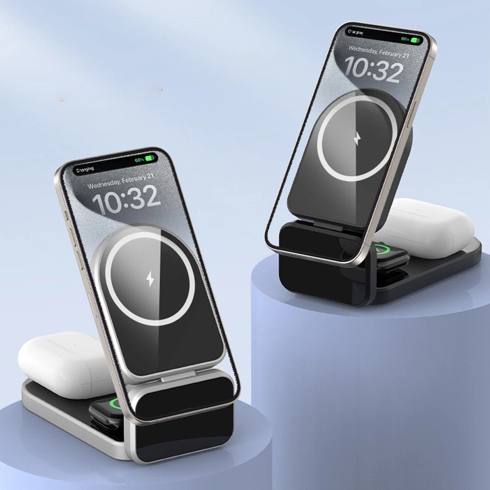 Zynco 3-in-1 Magnetic Wireless Charger Stand for iPhone 14/13/12, Apple Watch & AirPods - Fast Charging Station for Home, Office & Nightstand