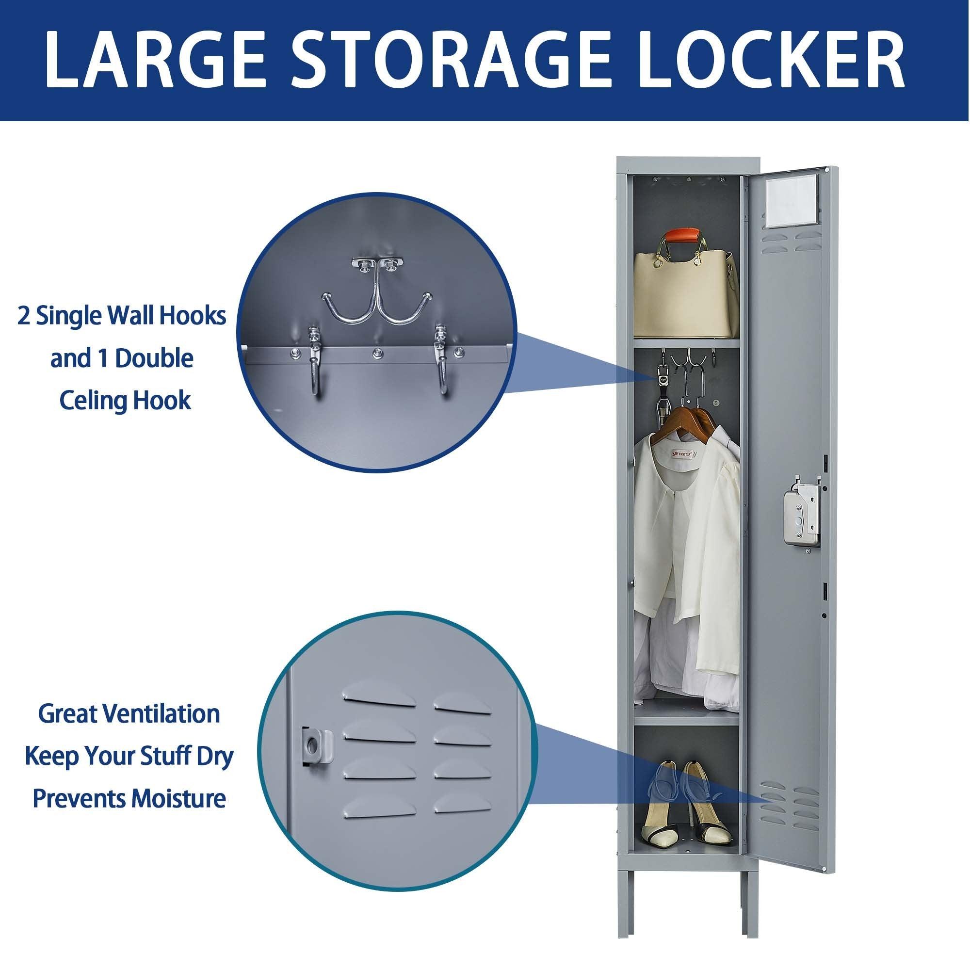 66H Gray Metal Storage Locker with Lock - Secure Cabinet for Home, Gym, Office, School & Garage - Perfect for Employee Storage, Sports Equipment & Organization