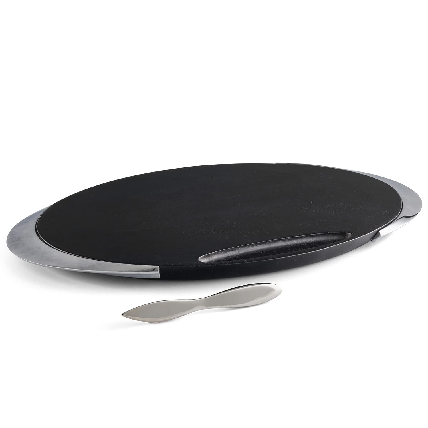 Premium Nambe Noir Acacia Wood Cheese Board Set with Stainless Steel Knife - 18