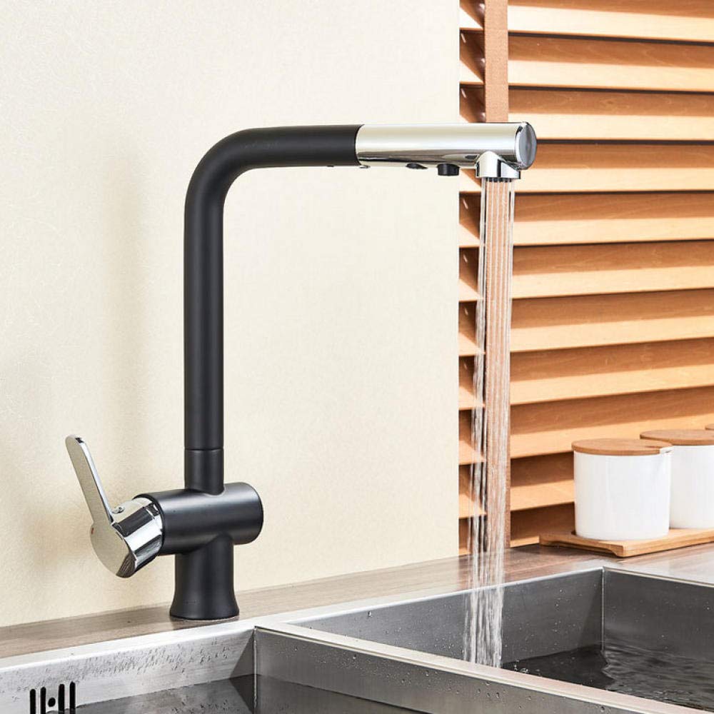 Deck Mounted Pull Out Kitchen Faucet - Single Handle Chrome & Black Finish - Hot & Cold Water Mixer - 2 Function Spray Head - Perfect for Modern Kitchens & Bar Sinks