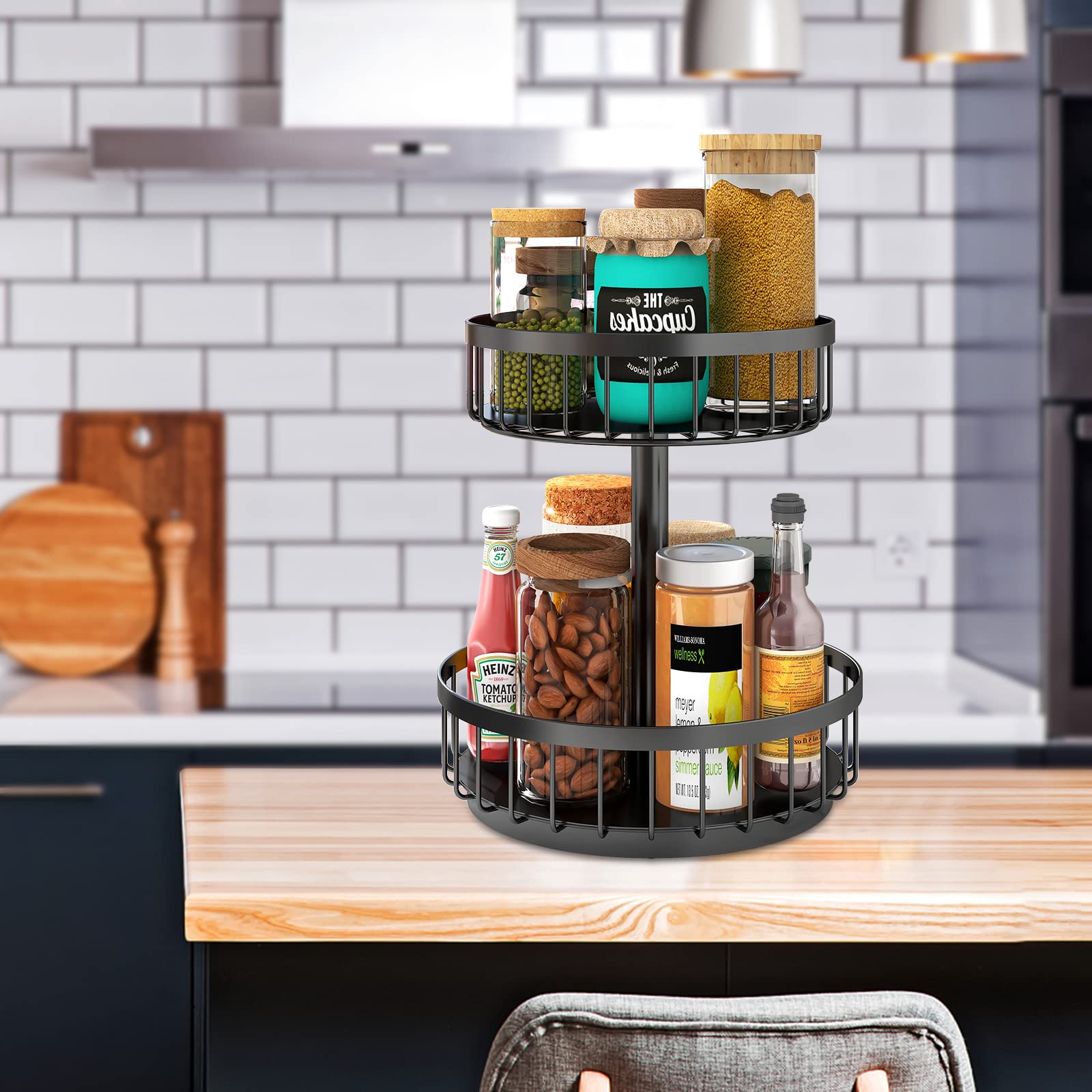 BOIVSHI 2-Tier Lazy Susan Turntable Organizer - 10 Inch Black Spice Rack for Cabinet, Countertop, Bathroom & Pantry - Perfect for Kitchen Storage, Bathroom Essentials & Home Organization