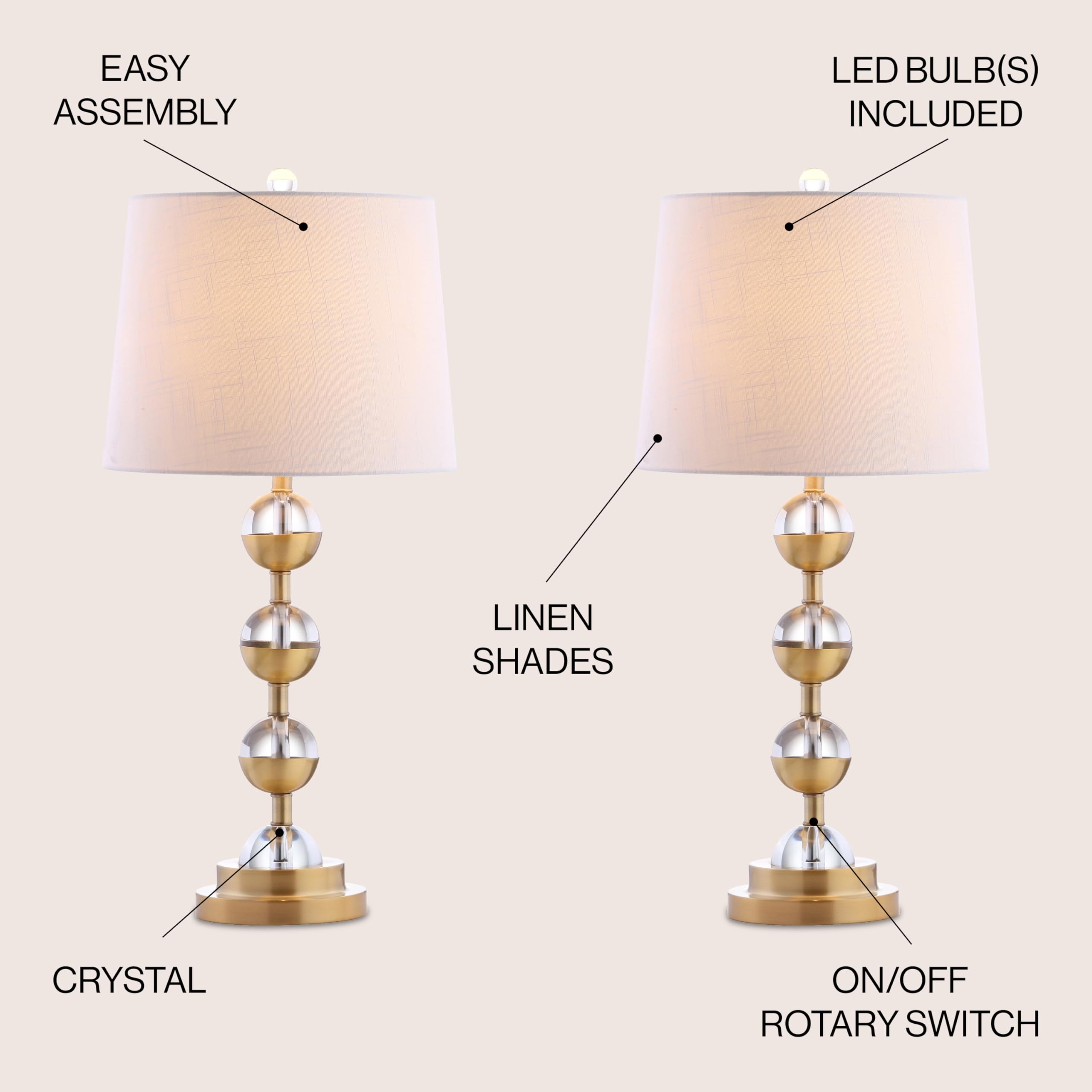 Jonathan Y JYL2049A-SET2 Crystal LED Table Lamp Set of 2 - 27.5