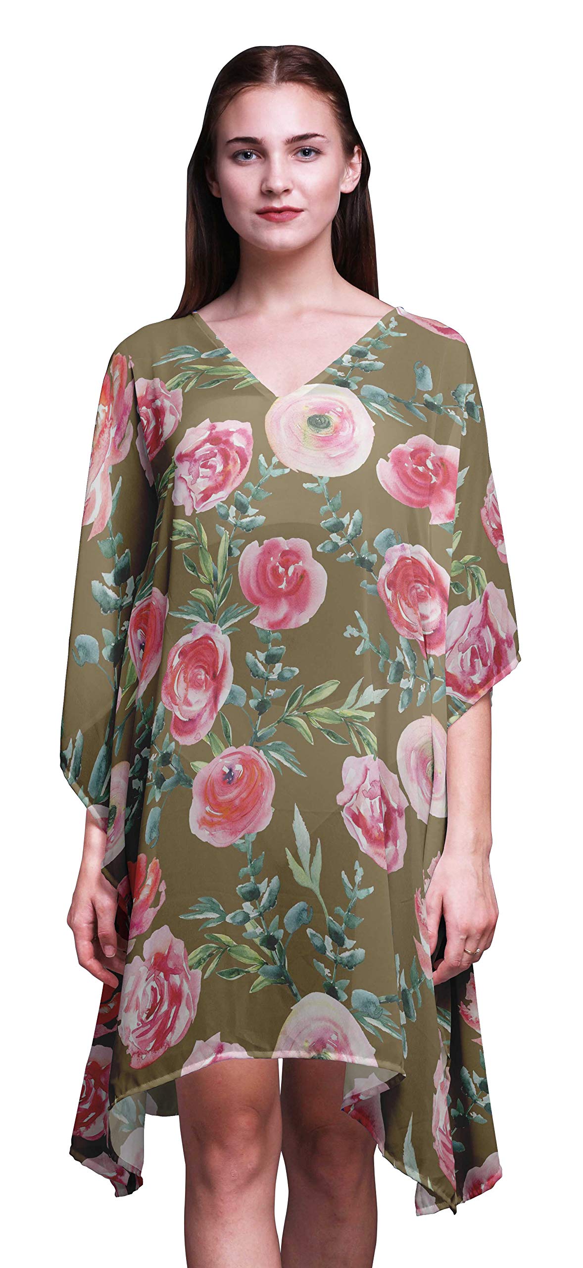 Bimba Women's Short Caftan Midi Dress - Beach Cover Up Swimwear, Summer Boho Kaftan for Poolside, Vacation & Resort Wear