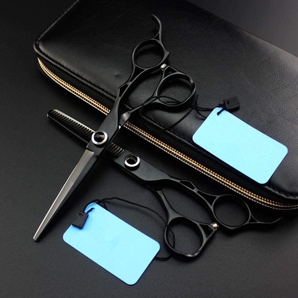 Professional 6 Inch Black Hair Cutting Scissors - Barber Shears for Salon & Home Use, Sharp Stainless Steel Hairdressing Scissors with Thinning Shears - Perfect for Styling, Trimming & Haircuts