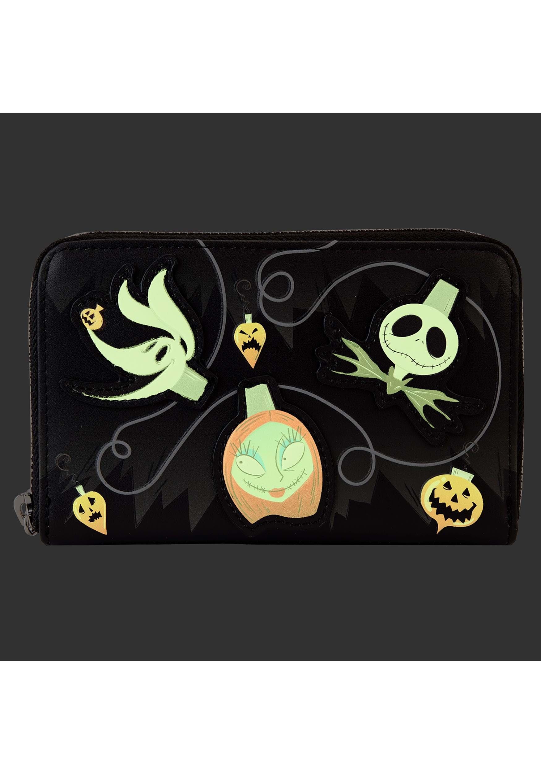 Loungefly Nightmare Before Christmas Glow-in-the-Dark Zip Around Wallet with Tree String Lights Design - Perfect for Disney Fans, Collectors & Holiday Gift Giving
