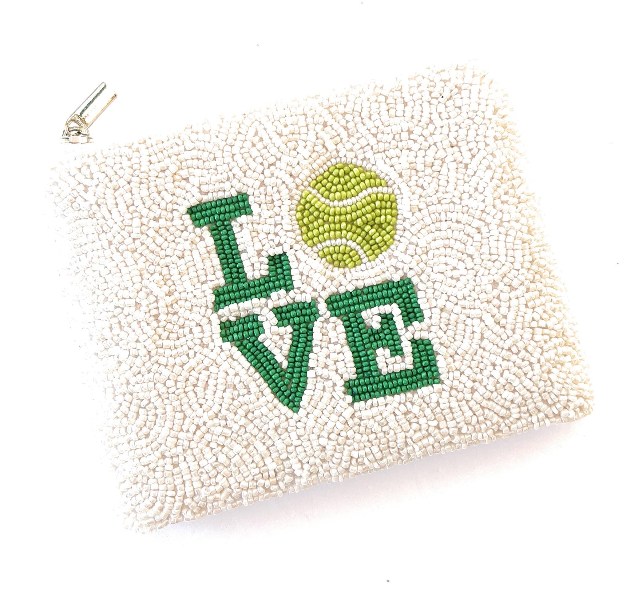 Tennis Beaded Coin Purse for Women - Elegant White Small Wallet - Perfect Gift for Tennis Lovers - Ideal for Carrying Gift Cards, Cash & Jewelry - Great for Matches, Travel & Everyday Use