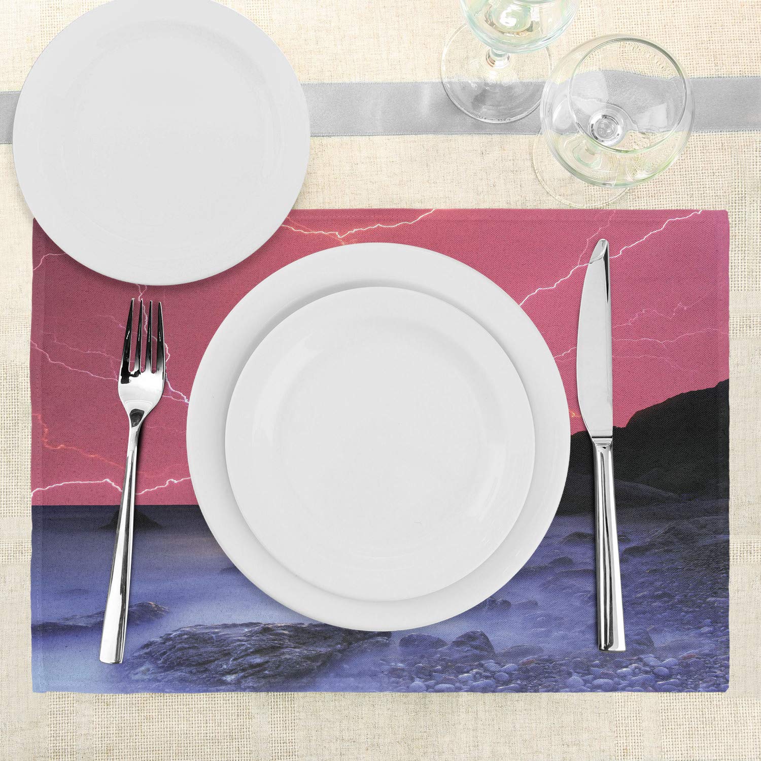 Ambesonne 4-Pack Thunderstorm Place Mats - Vibrant Solar Sky Design for Dining & Kitchen Decor