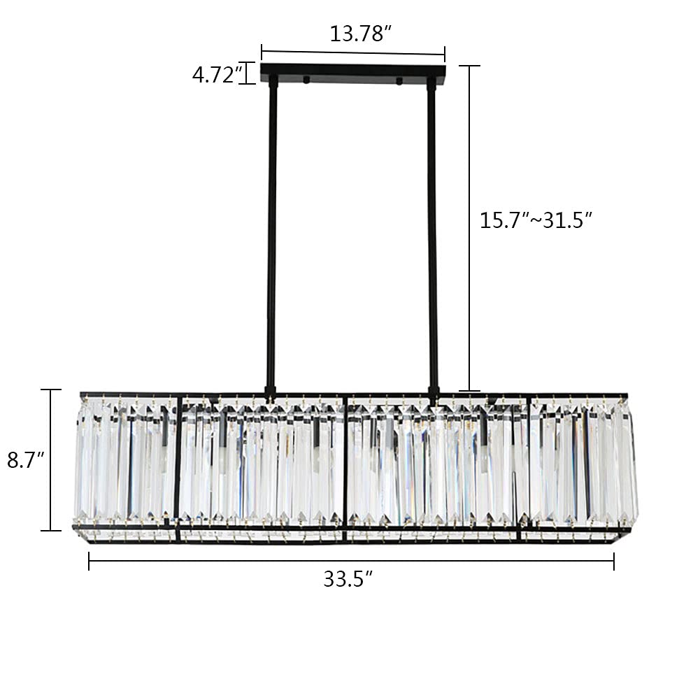 Modern Crystal Chandelier Gold & Black Rectangle Pendant Light - Elegant Ceiling Fixture for Dining Room, Living Room, Bedroom Decor | Perfect for Home, Hotel, Restaurant Lighting