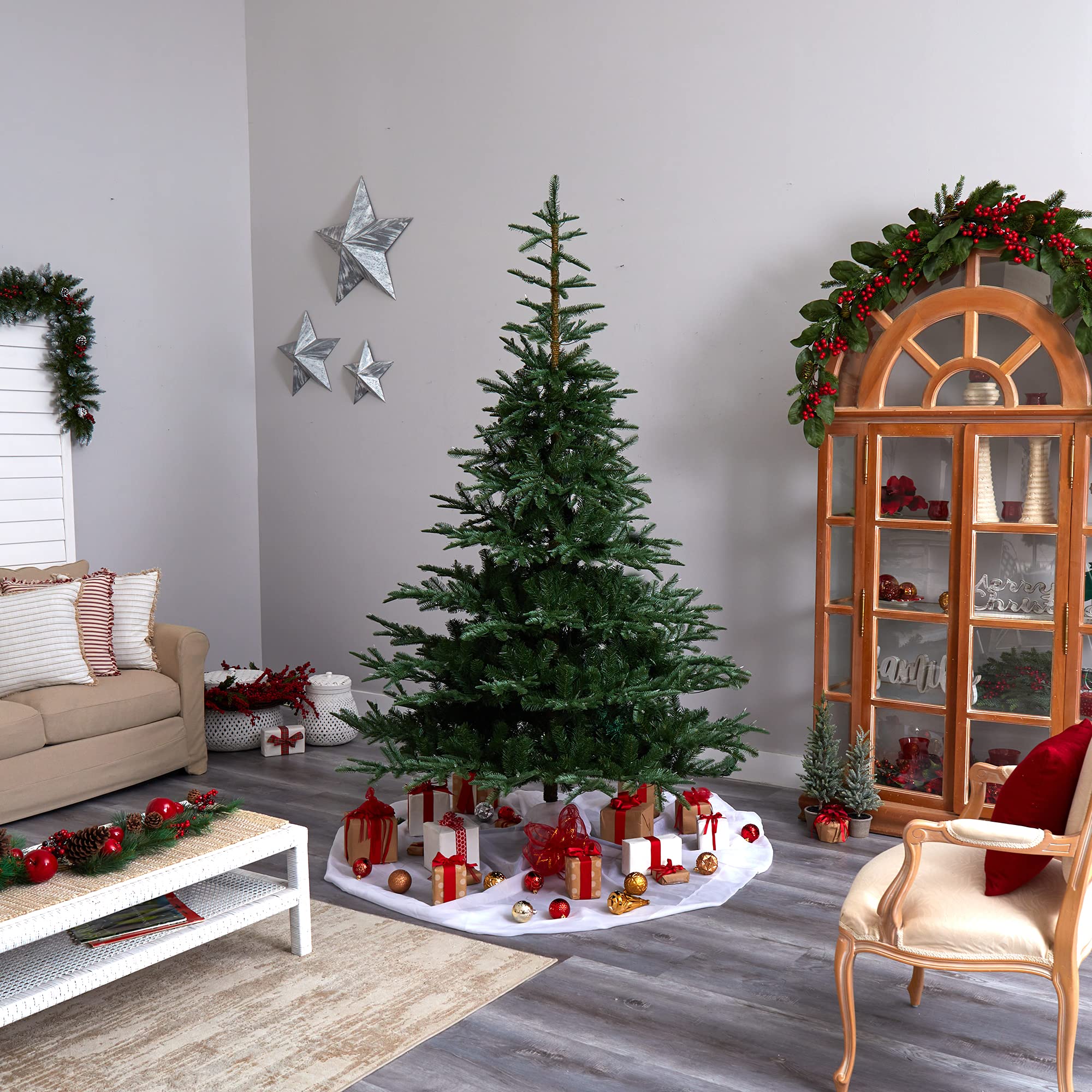 Nearly Natural 8ft Pre-Lit Artificial Christmas Tree - 650 Clear LED Lights & 1561 Bendable Branches | Realistic Washington Spruce Design for Holiday Home Decor, Office & Party Decoration