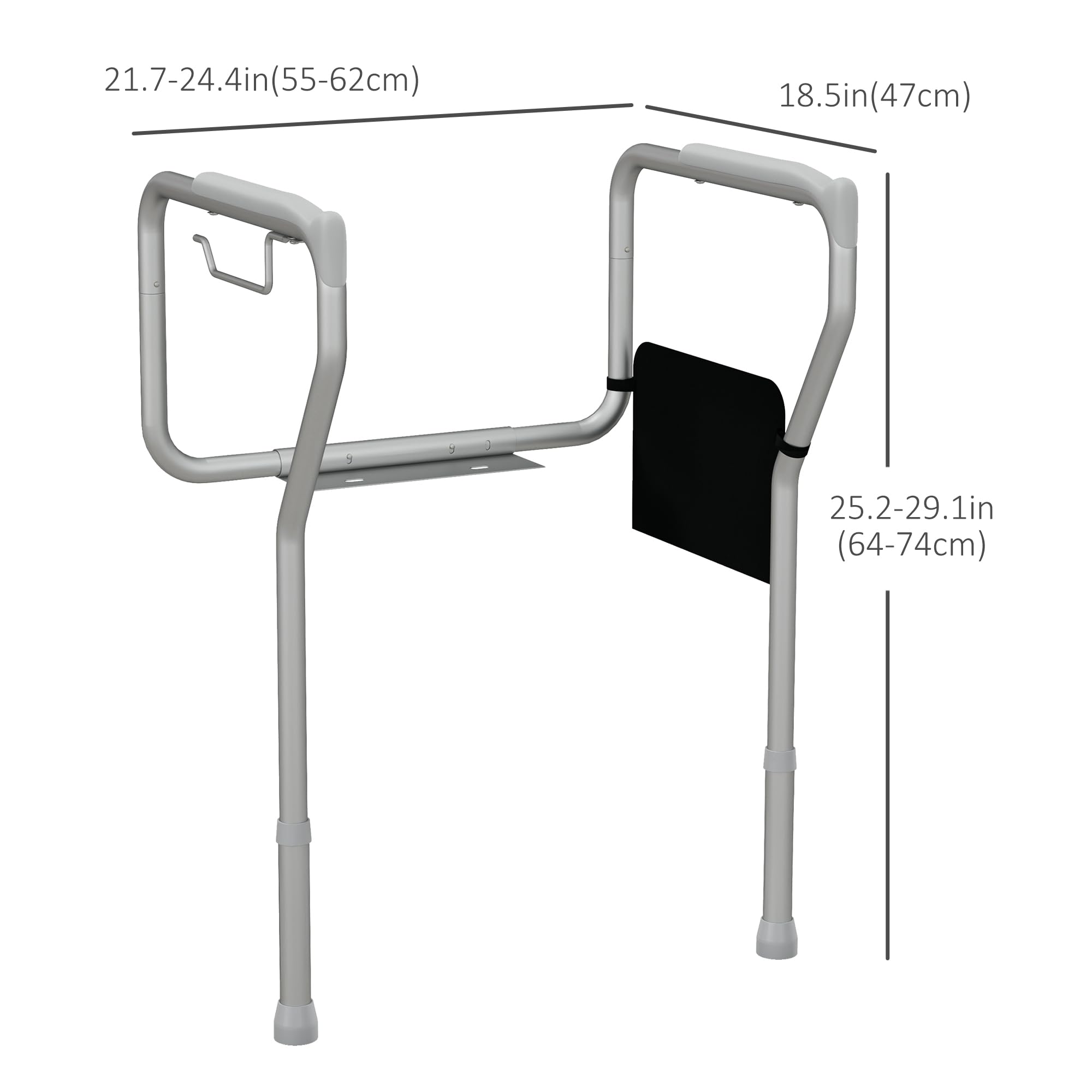 Adjustable Toilet Safety Rail for Elderly - 300lbs Capacity, Height & Width Adjustable with Padded Arms & Storage Pocket - Assist Grab Bar for Seniors - Easy Installation - Ideal for Bathroom Safety & Mobility Support