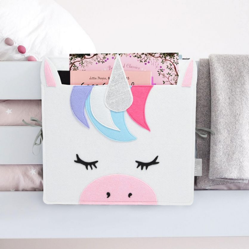 Lola The Unicorn Bed Pocket Organizer - Cute Unicorn-Themed Storage for Books, Toys & Essentials - Perfect for Kids Bedroom, Dorm Room & Sleepovers