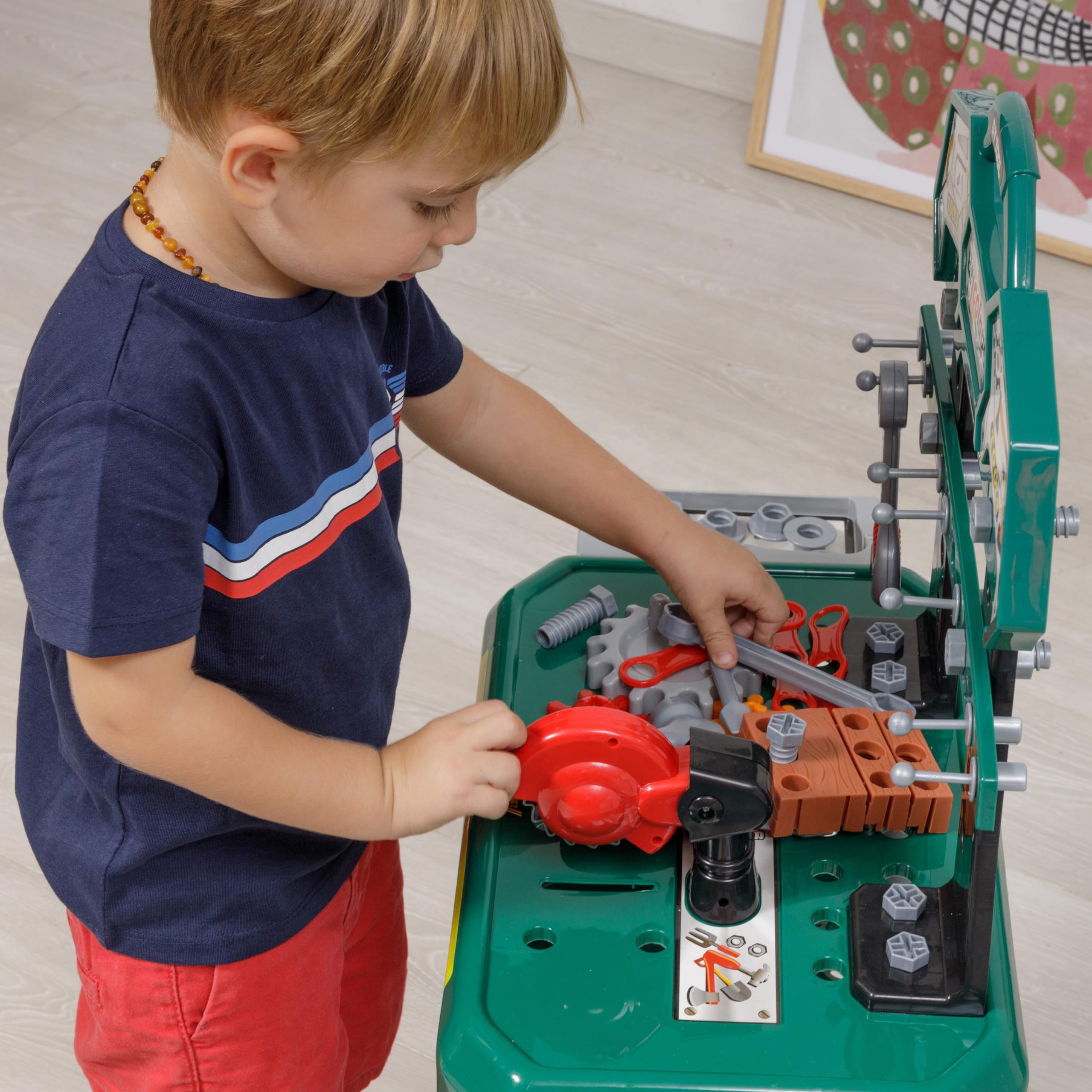 Baroni Kids Workbench Toy with 74 Accessories - Wooden Carpenter & Mechanic Playset for Ages 3-7 - Perfect for Pretend Play & STEM Learning