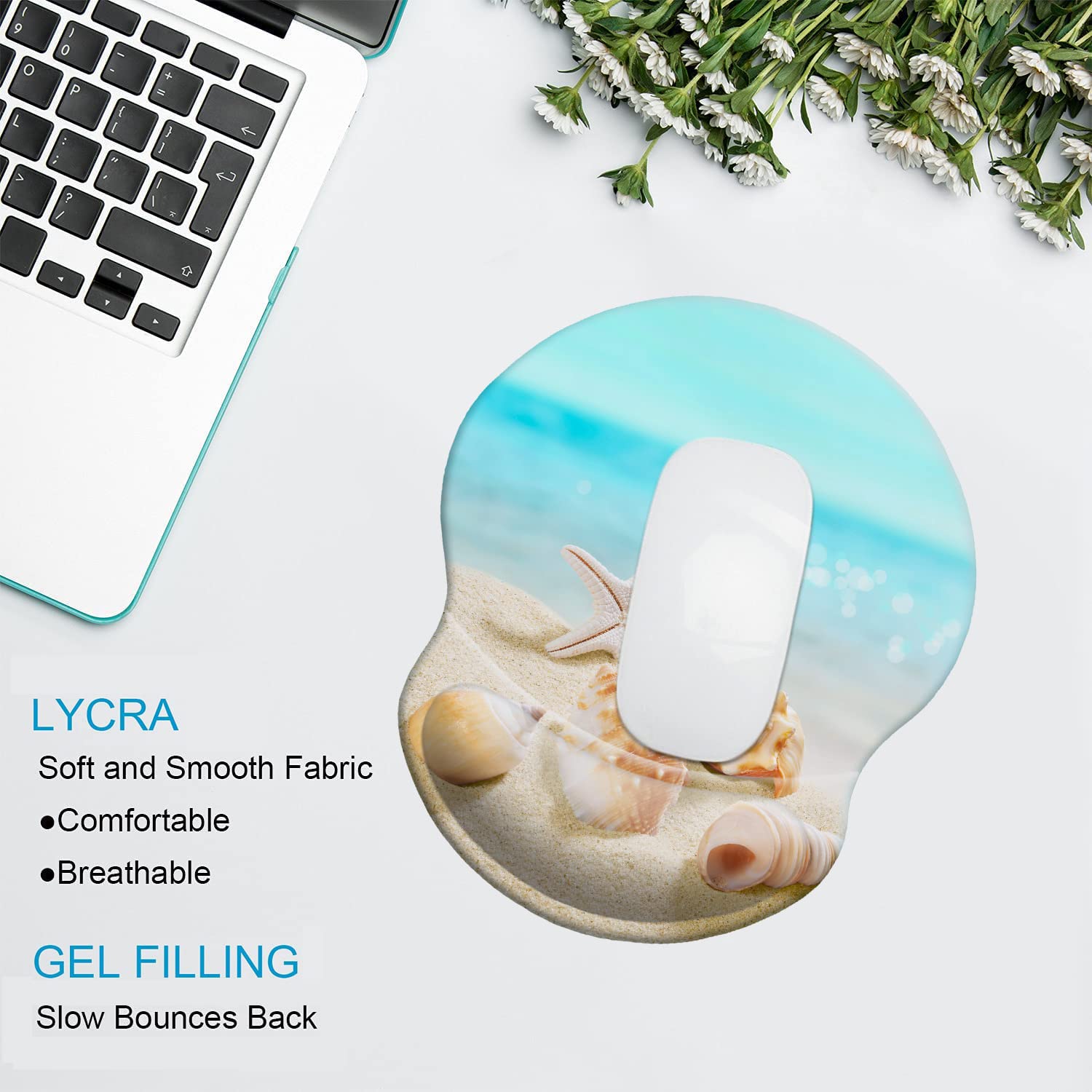 Ergonomic Wrist Mouse Pad with Comfortable Wrist Rest Support - Smooth Cloth Gaming Mouse Pad for Computer, Laptop, Office & Home Use - Perfect for Long Work Hours, Gaming Sessions & Typing Comfort (Shell Beach Design)