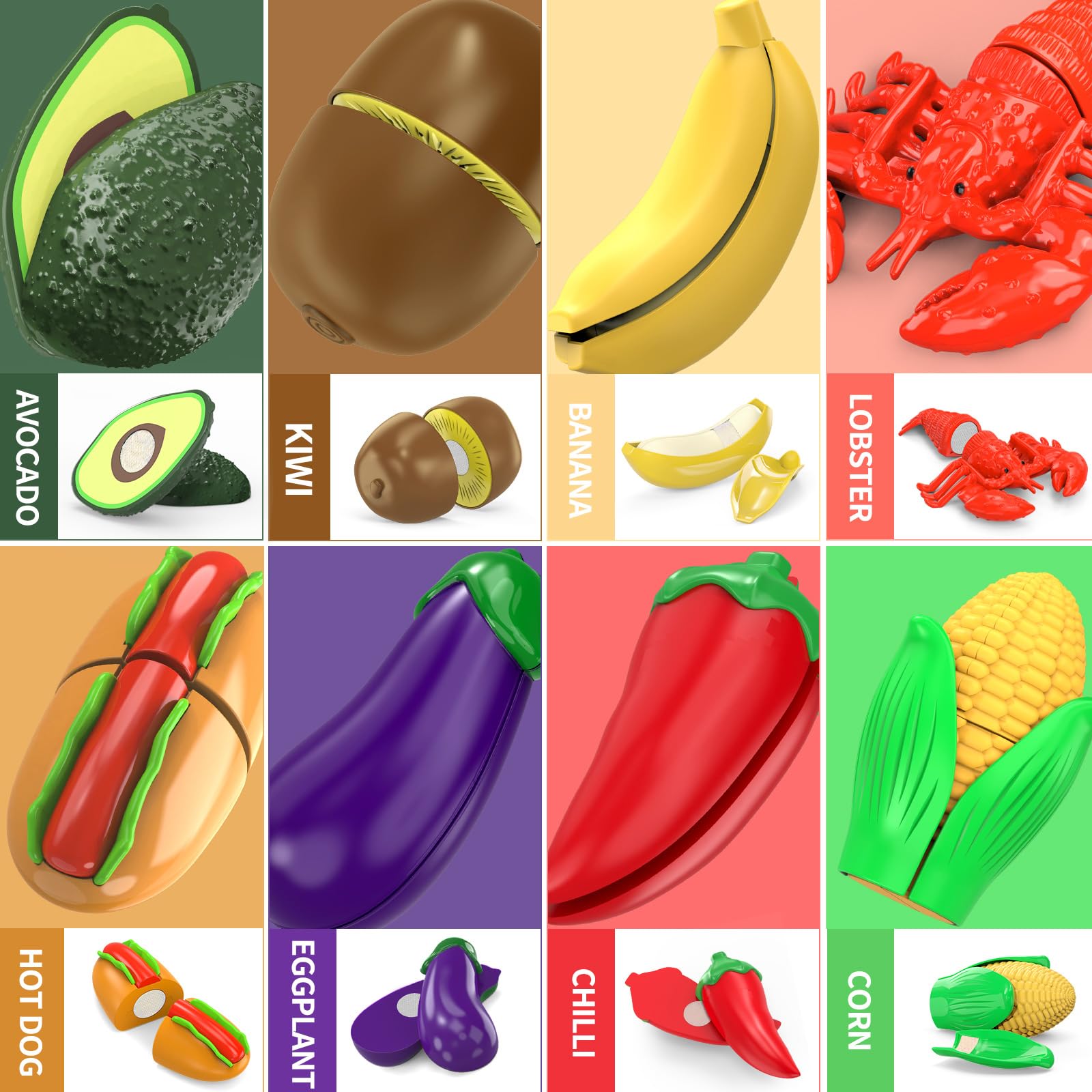 120-Piece Pretend Play Food Toy Set with 2 Storage Baskets - Fake Fruits & Vegetables for Kids Kitchen Role Play - Educational Toddler Toys for Boys & Girls - Perfect for Birthday Gifts & Preschool Learning Activities