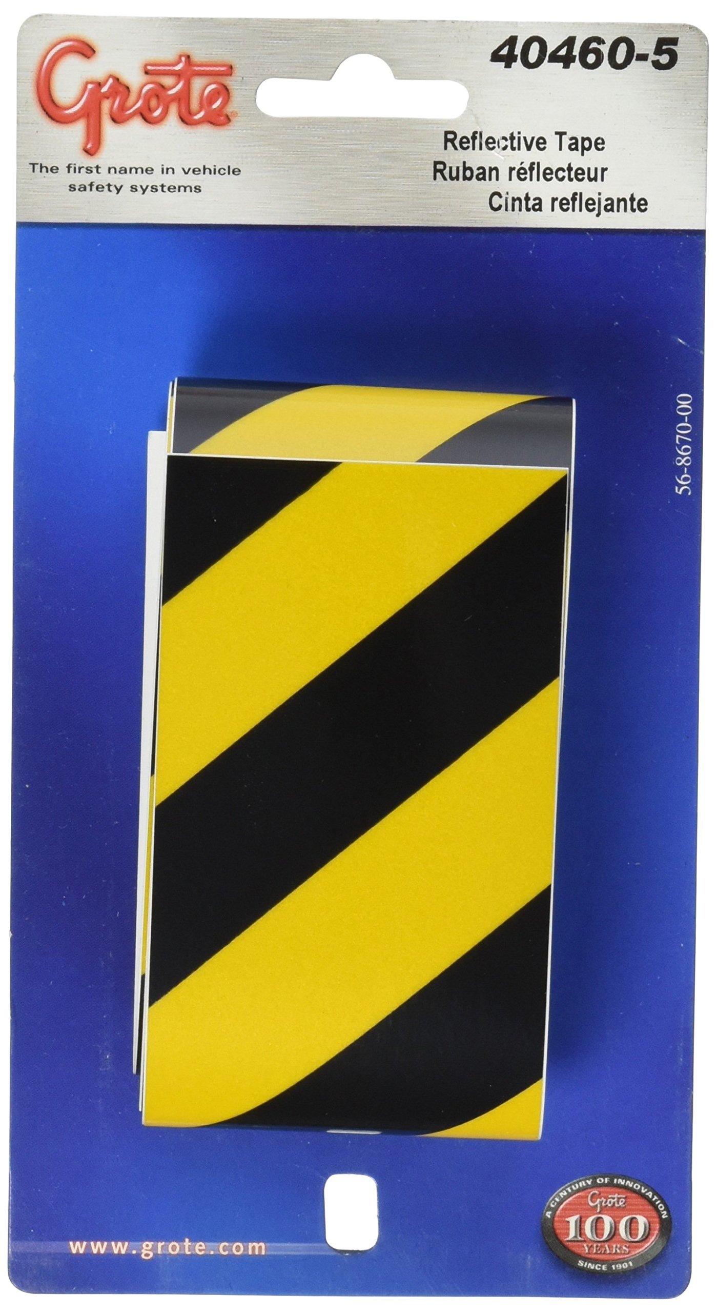 Grote 40460-5 Heavy Duty Black Truck Trailer Tape with Yellow Reflective Strips - High Visibility Safety Marking for Semi Trailers, Commercial Vehicles & Work Zones