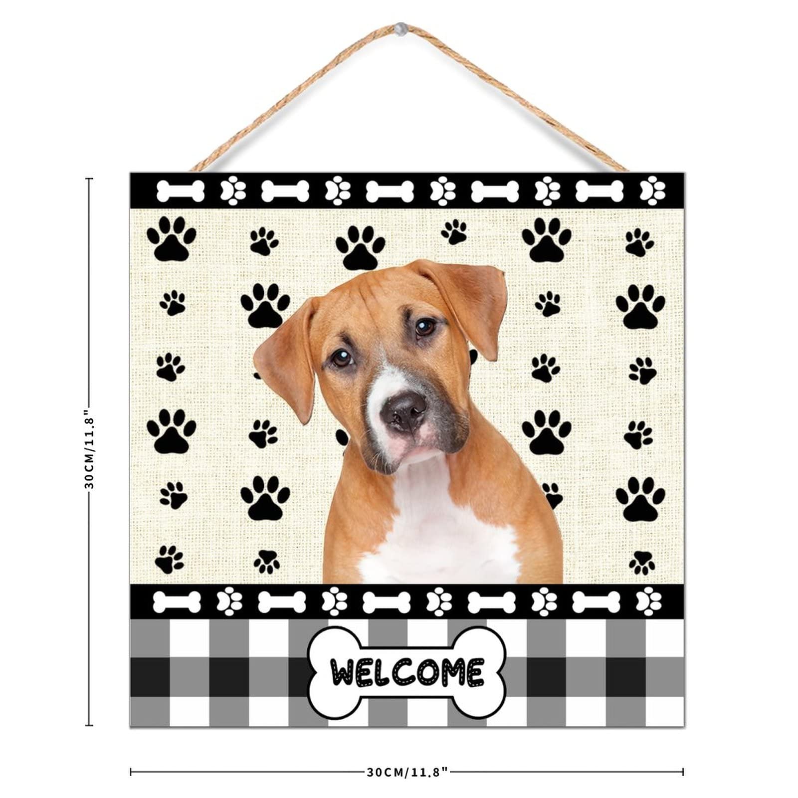 12x12 Inch Rustic Wood Signs - Boxer Dog Paw Welcome Farmhouse Wall Art Hanging Plaque for Door, Kitchen, Dining Room | Handmade Wooden Home Decor for Country House, Cabin & Pet Lovers