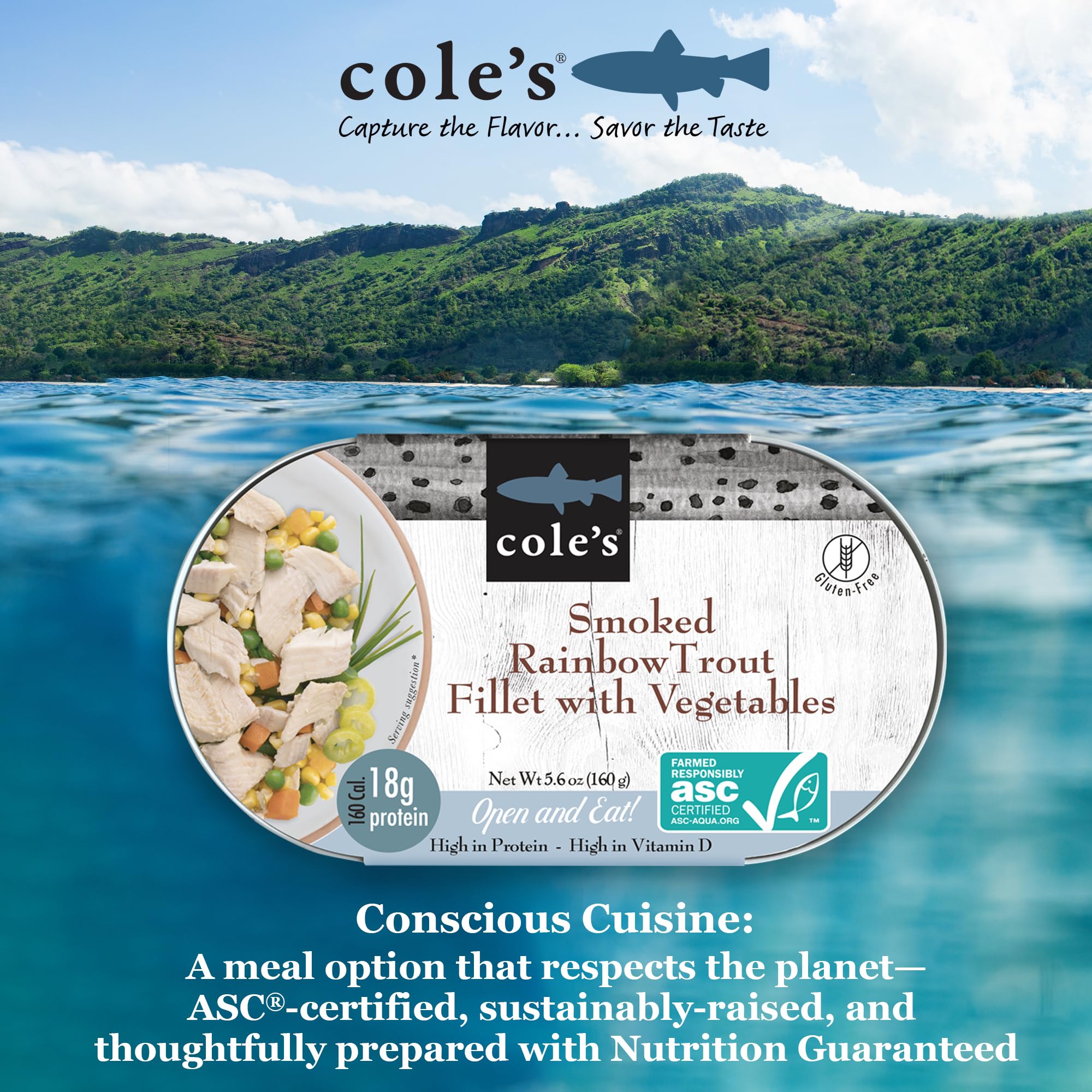 COLE'S Smoked Rainbow Trout Fillet with Vegetables - Ready to Eat Canned Fish (5.6 oz) | High Protein (18g) & Vitamin D | Hand-Packed | Perfect for Camping, Hiking & Quick Healthy Meals