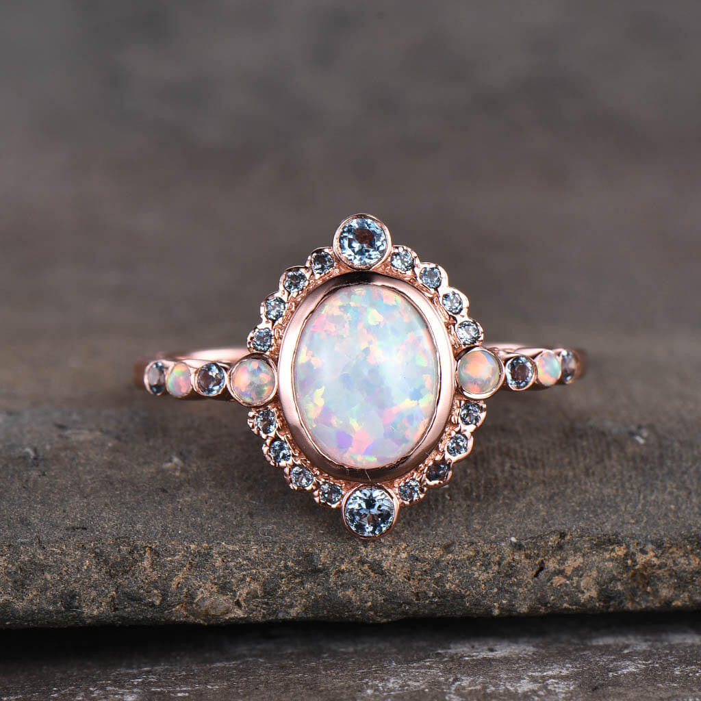 Exquisite Opal and London Blue Topaz Engagement Ring in Rose Gold - Perfect for Proposals, Anniversaries & Romantic Gifts