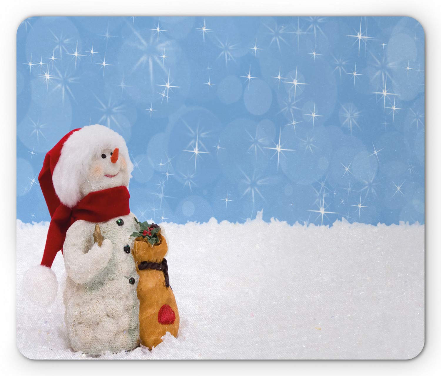 Ambesonne Snowman Mouse Pad - Winter Holiday Themed Non-Slip Rubber Mousepad with Christmas Hat & Scarf Design - Perfect for Office, Gaming & Home Computer Use