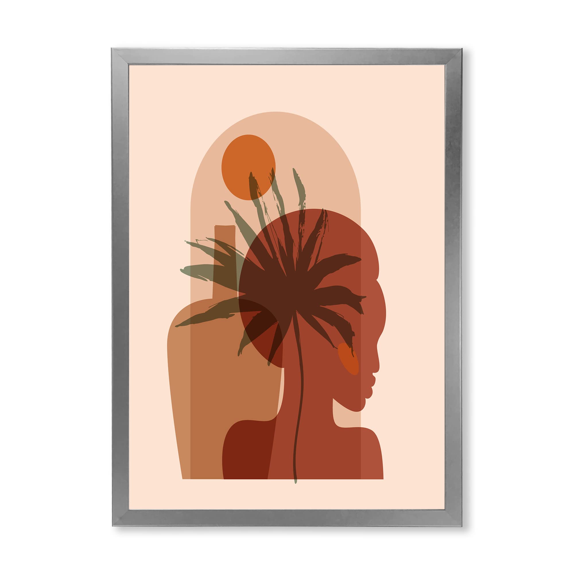 Abstract Tropical Palm Leaf & Pretty Girl Portrait Modern Framed Wall Art - Home & Office Decor for Living Room, Bedroom, Dining Area