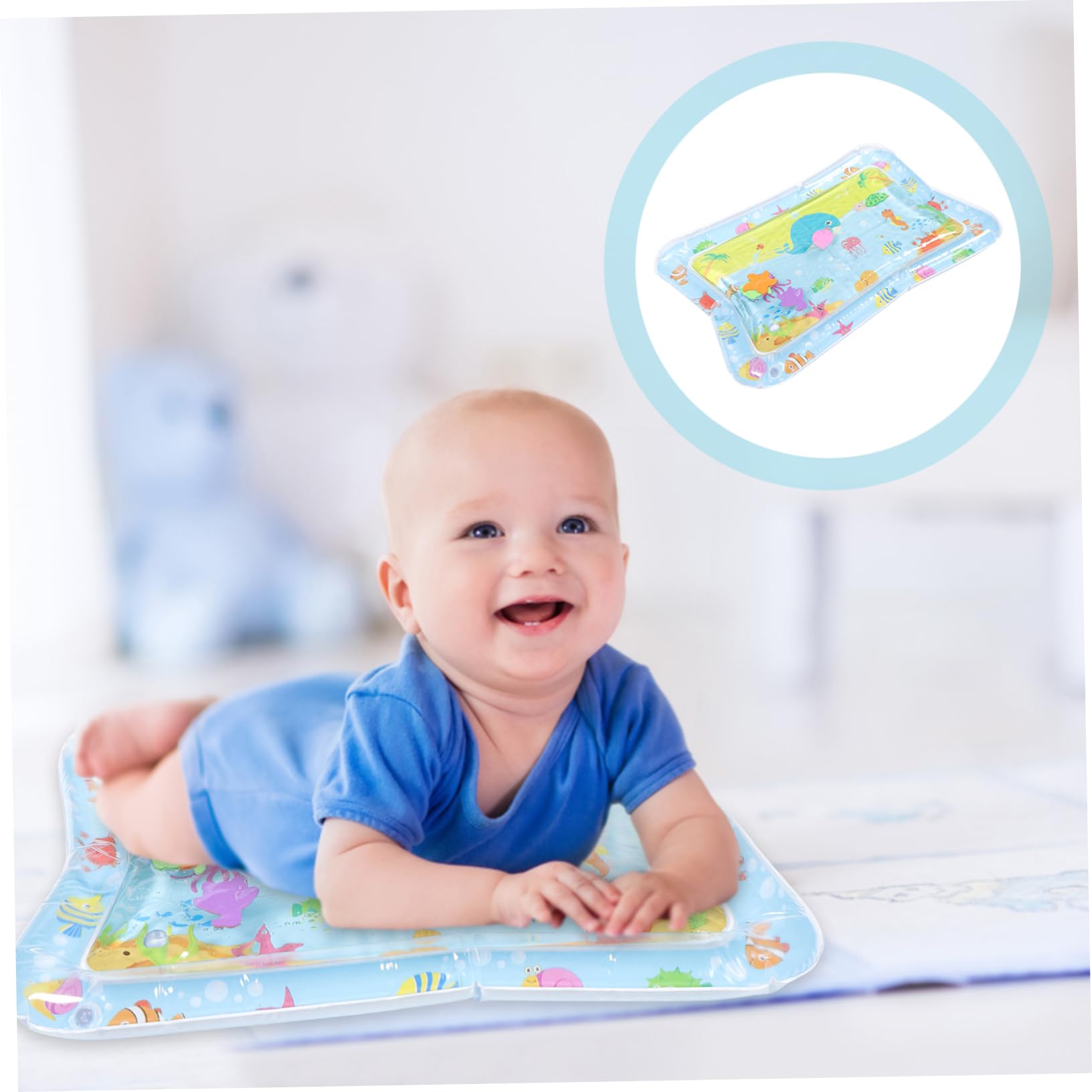 FAVOMOTO 5-Piece Inflatable Baby Tummy Time Mat Set - Water Play Mat, PVC Sensory Toys for Infants, Toddler Development & Bath Time Fun