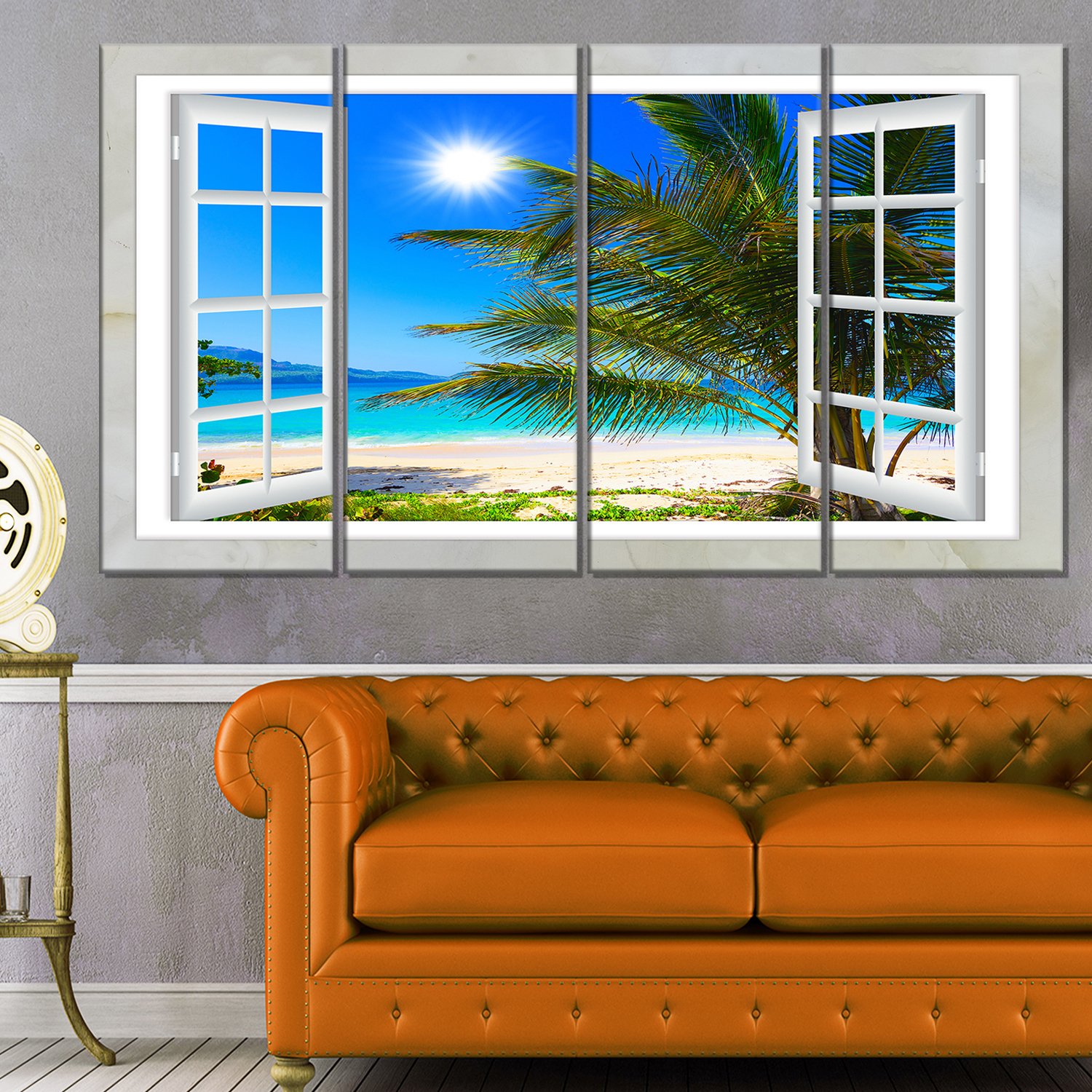 Extra Large Seashore Canvas Wall Art - Stunning Beach with Palm Trees View - Premium Coastal Decor for Living Room, Bedroom & Office - Designart Ocean Landscape Painting