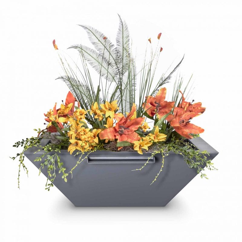 Modern Maya Planter with Water Bowl - Durable Powder Coated Indoor/Outdoor Plant Pot for Succulents, Herbs & Small Plants - Perfect for Home, Office & Garden Decor