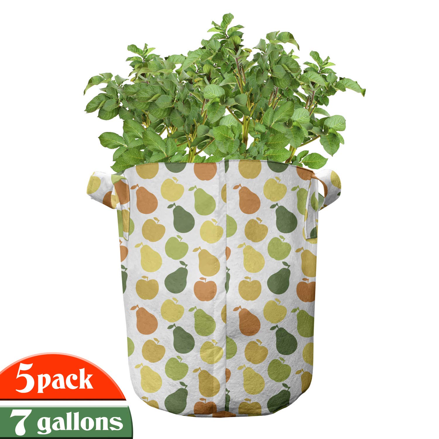Ambesonne 5-Pack Heavy Duty Fabric Grow Bags with Handles - Durable Plant Pots for Apple, Pear & Fruit Trees - Hunter Green & Yellow Garden Containers for Indoor/Outdoor Planting & Urban Gardening