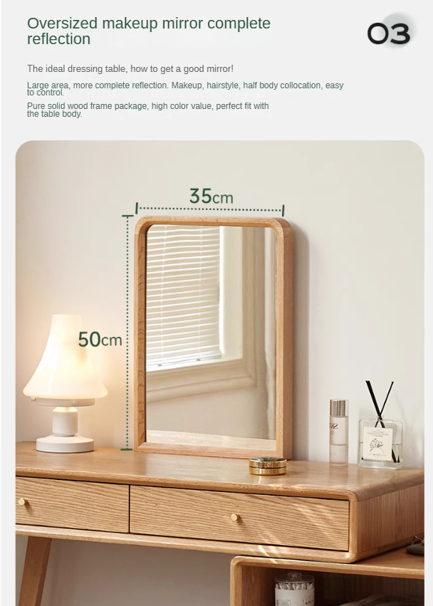 Solid Oak Wood Extendable Vanity Dressing Table with Mirror - Perfect for Bedroom Makeup & Jewelry Storage