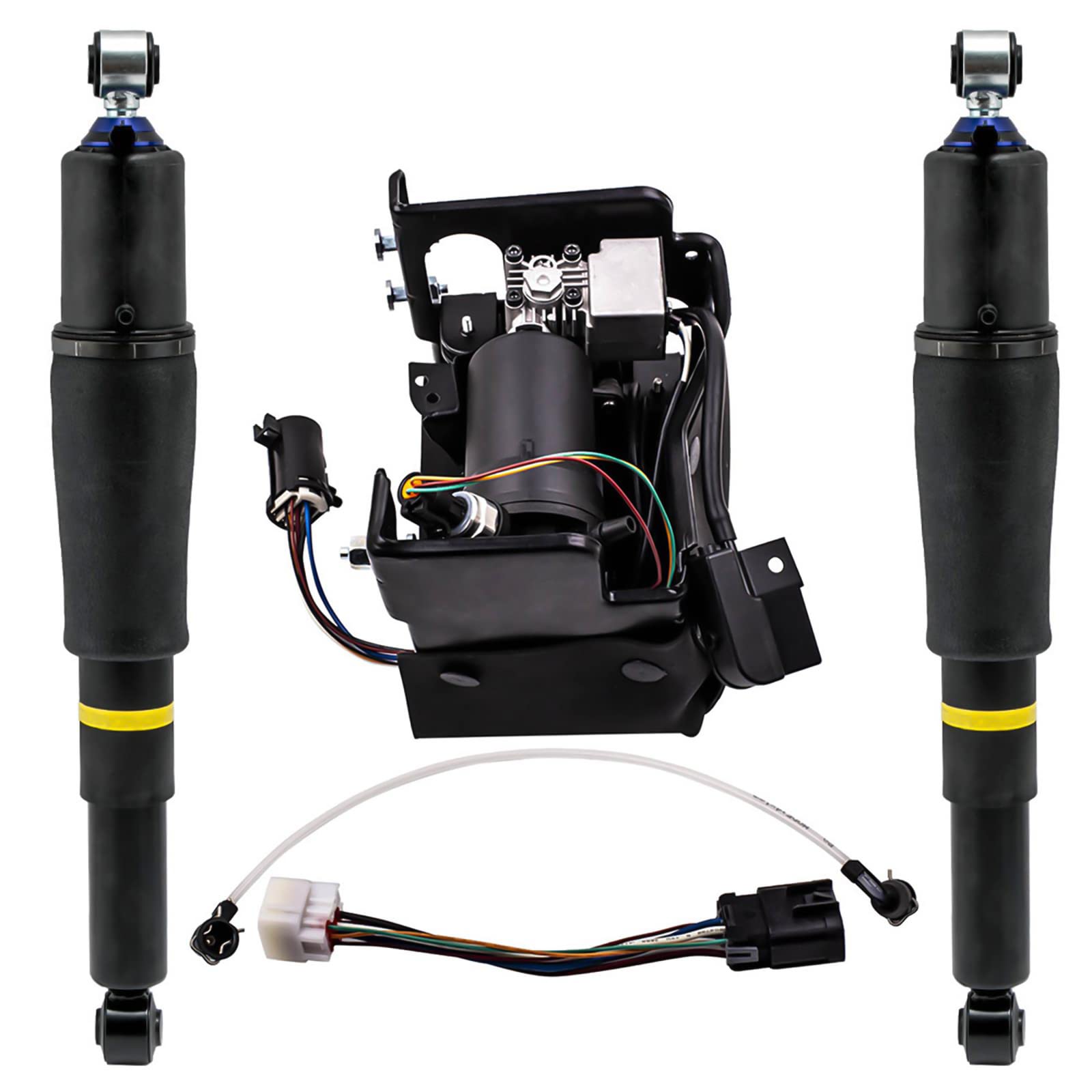 Pair Rear Air Shocks Suspension Struts with Air Compressor Kit for Chevy Tahoe Suburban 1500, GMC Yukon, Cadillac Escalade SUV (2000-2014) - OEM 25979391 - Perfect for Off-Roading & Heavy Load Towing