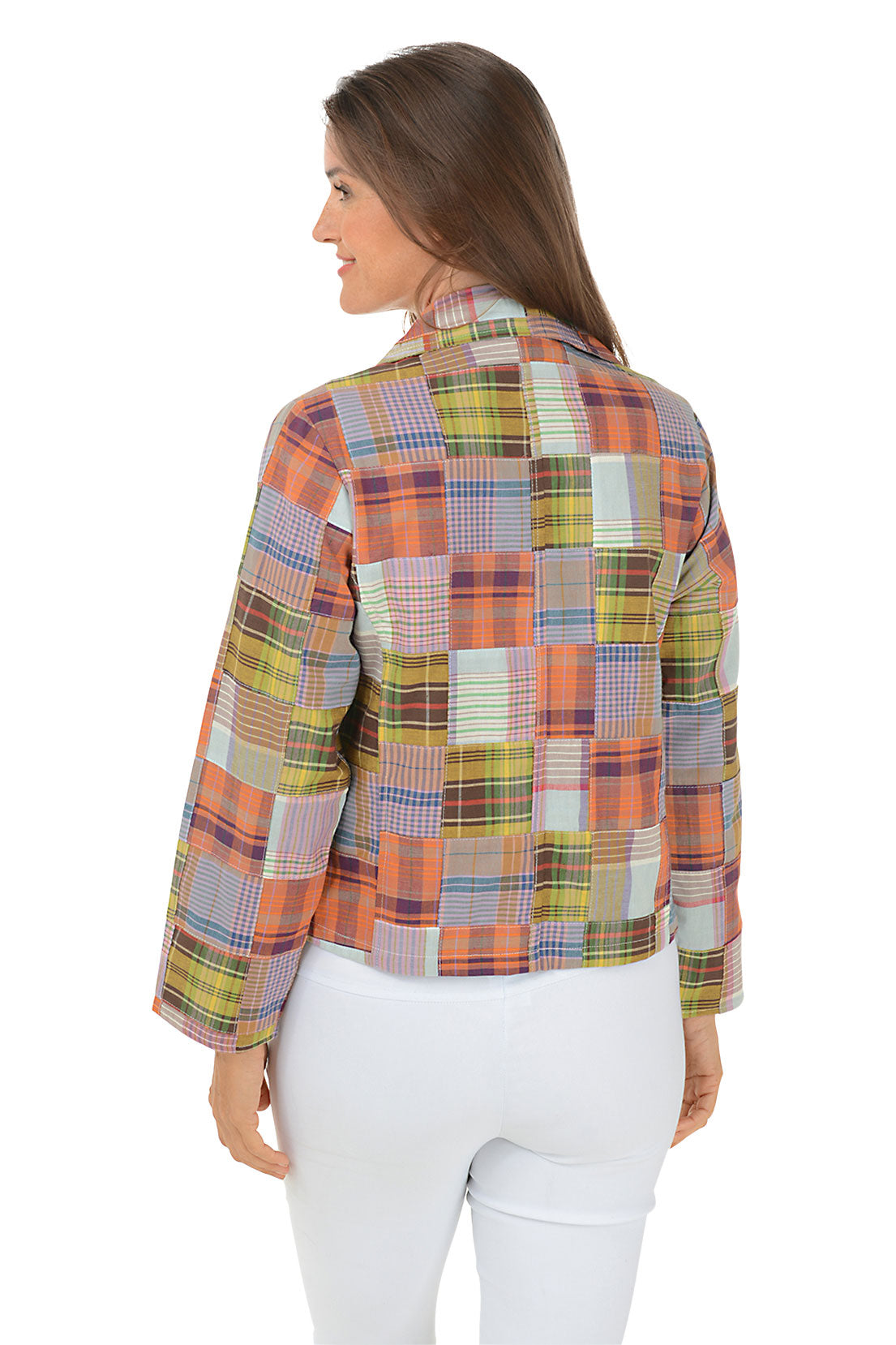 Jane Madras Plaid Jacket for Women - Stylish Lightweight Cotton Blazer with Button Front - Perfect for Office, Casual Outfits & Spring Layering
