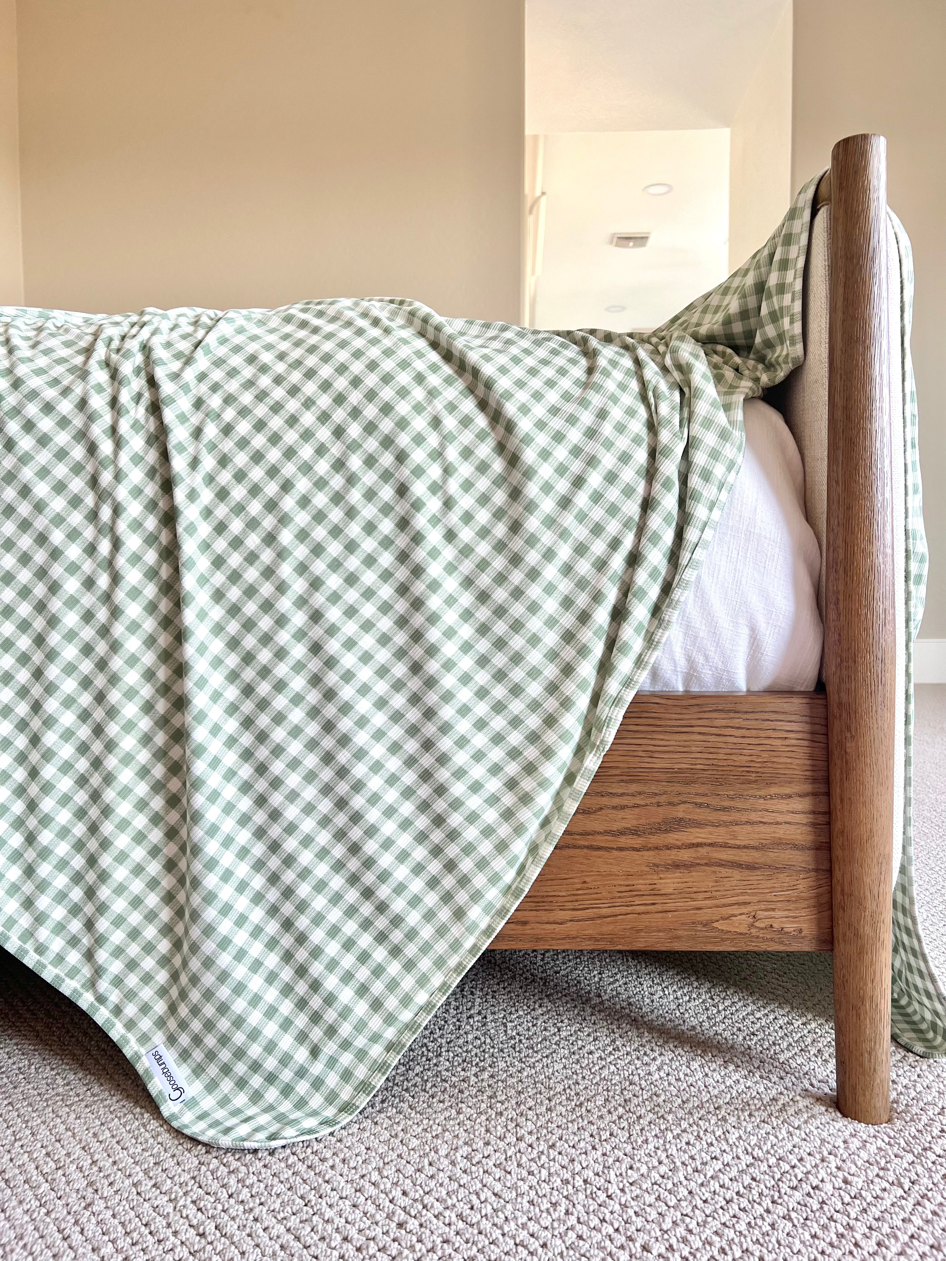 Sage Green Gingham Checkered Tablecloth - 60x84 Inch Cotton Picnic Blanket for Outdoor Dining, Party Decor, and Picnic Accessories