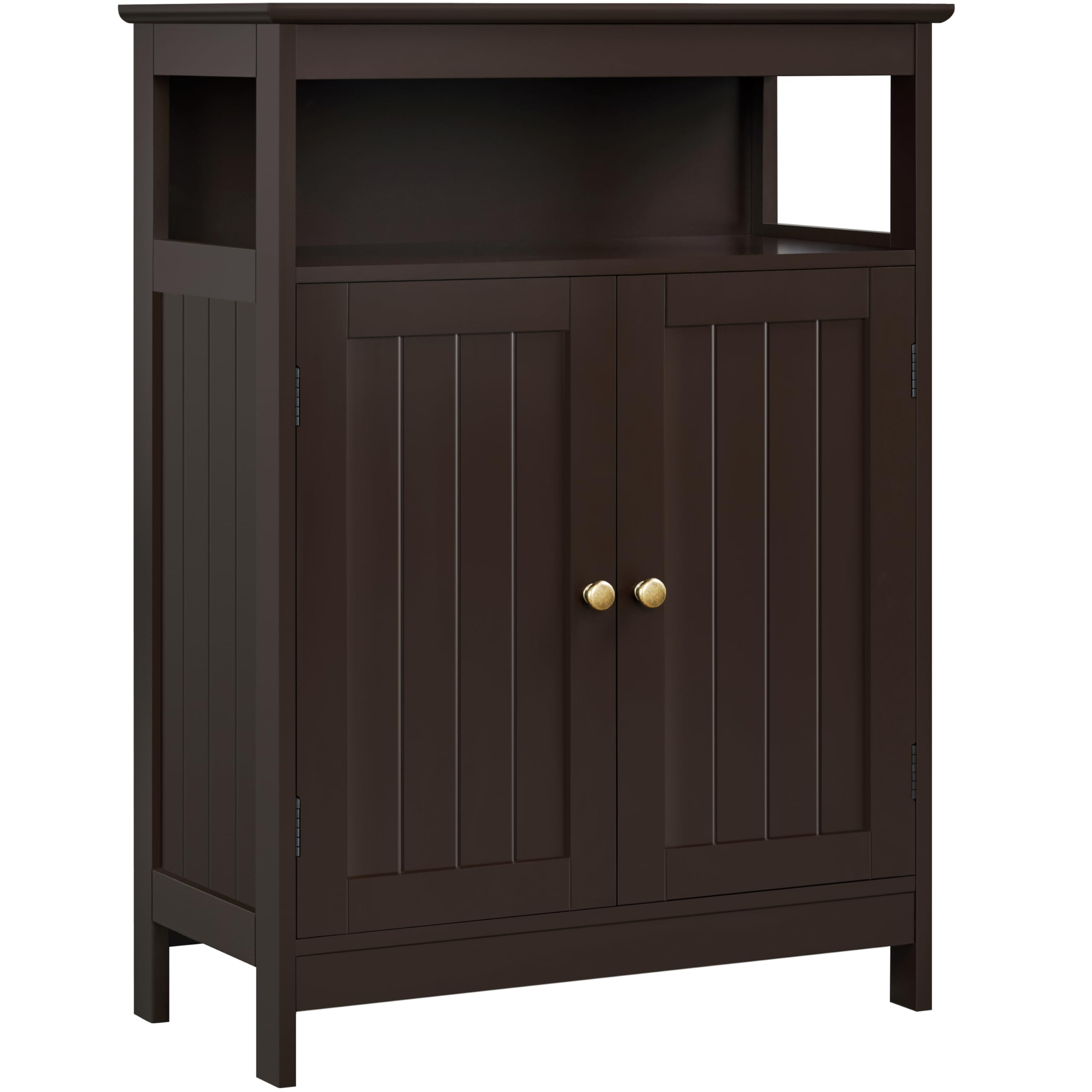 Yaheetech Wooden Bathroom Storage Cabinet - 2 Door Free Standing Organizer with Adjustable Shelf for Bathroom, Living Room, Hallway - Espresso Finish for Home Decor & Organization
