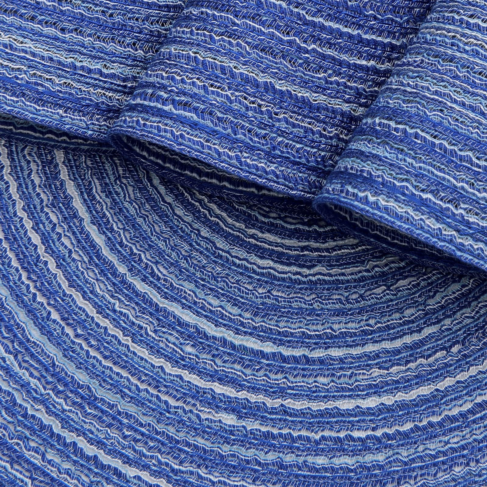 SHACOS 15 Inch Round Braided Placemats Set of 6 - Washable Cotton Table Mats for Kitchen, Dining, Home Decor - Perfect for Wedding, Party & Everyday Use (Blue & White)