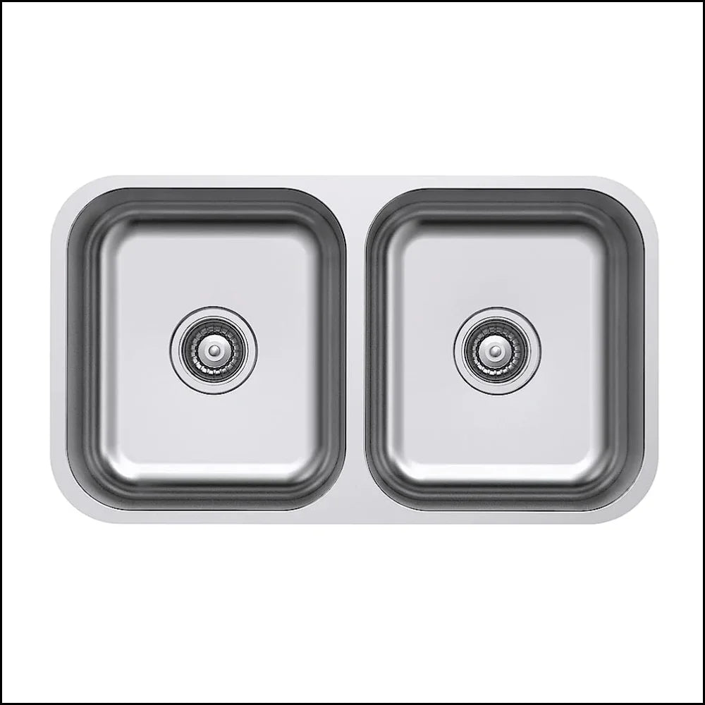 Fienza Tiva 68109 33-inch Stainless Steel Double Bowl Kitchen Sink with Drainboard - Heavy Duty 16 Gauge, Brushed Finish for Modern Homes - Perfect for Meal Prep, Washing Dishes & Entertaining