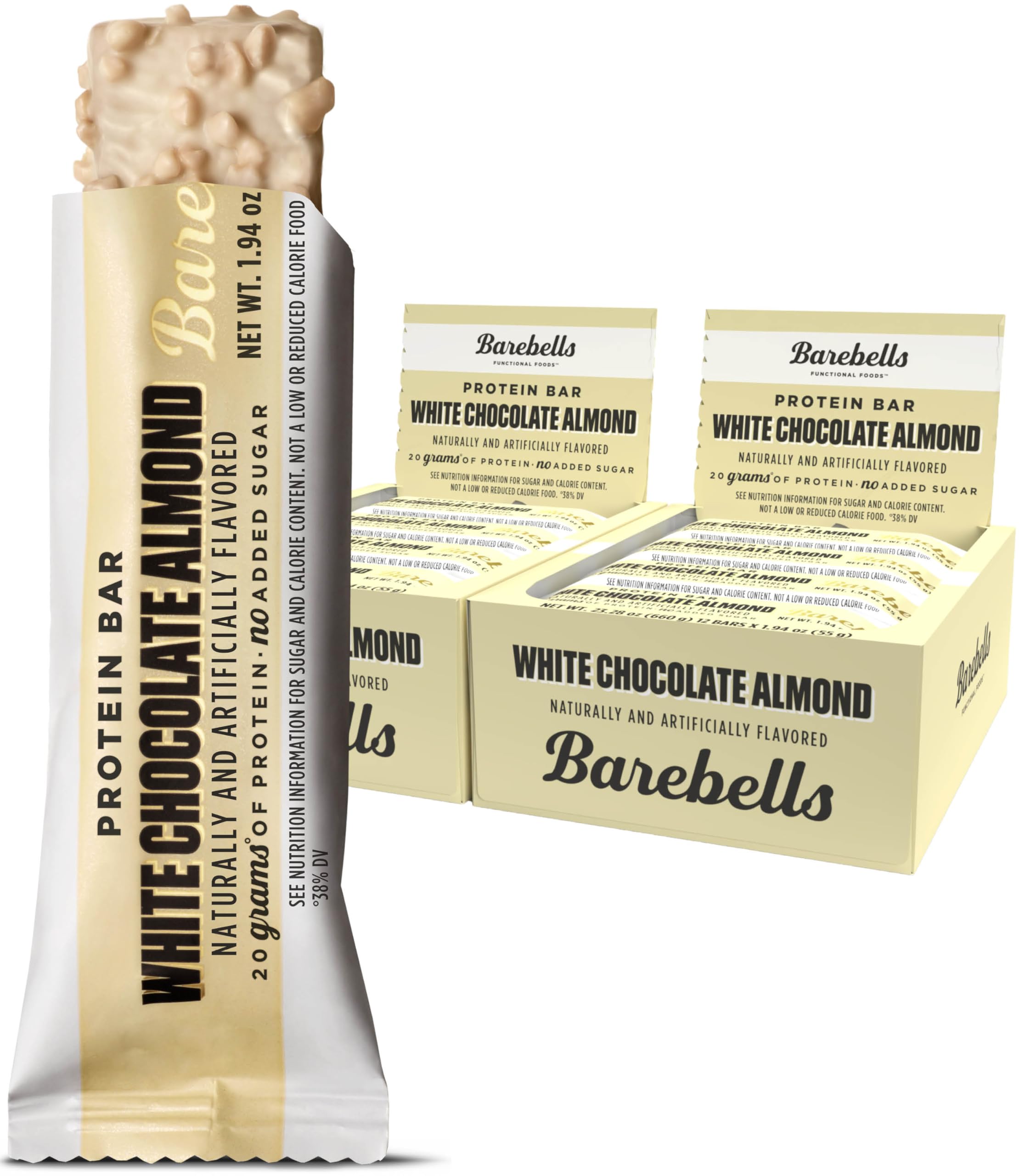 Barebells High Protein Bars - White Chocolate Almond Flavor, 20g Protein, Low Sugar (1g), 12 Count (Pack of 2) | Healthy Snack for Weight Loss, Muscle Recovery & On-the-Go Breakfast | Perfect for Gym, Work, Hiking & Travel