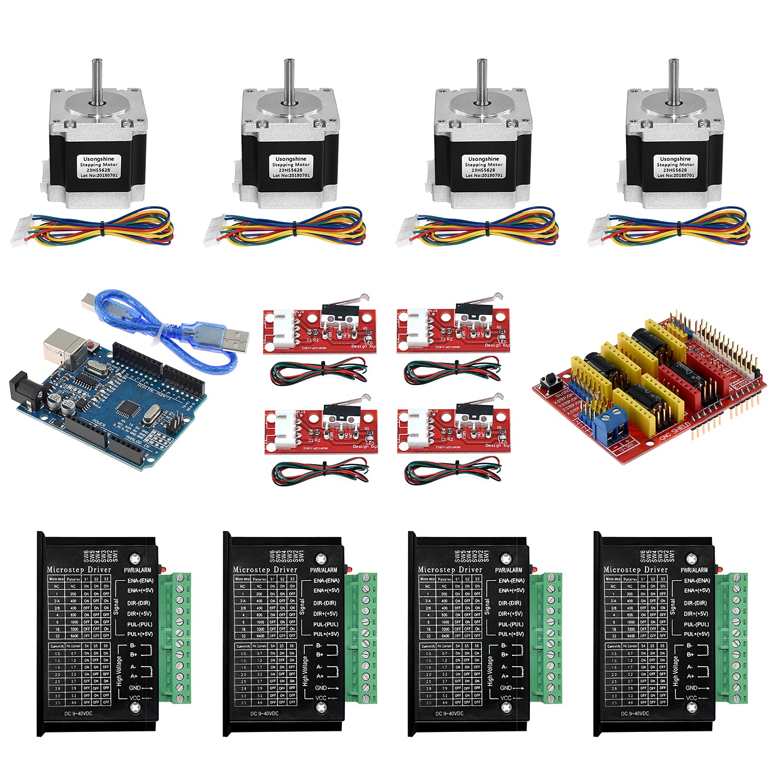 Twotrees CNC Controller Kit with Nema 23 Stepper Motor 8.0A, TB6600 Stepper Motor Driver, GRBL CNC Shield Board & Endstop Switches - Perfect for DIY CNC Machines, Woodworking, and Metal Engraving Projects