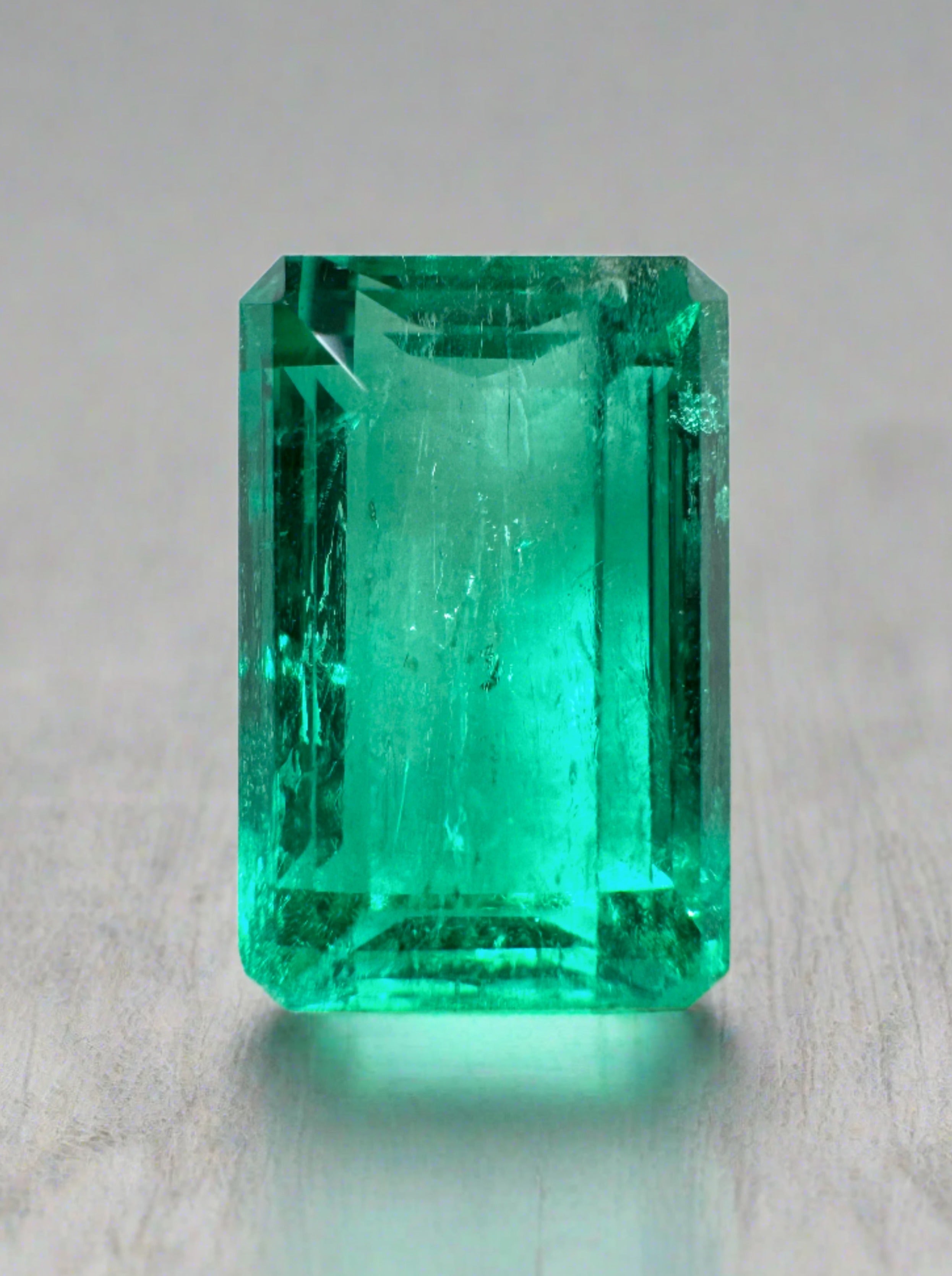5.63 Carat 13x8mm VS Bluish Green Natural Loose Colombian Emerald Gemstone - Emerald Cut for Jewelry Making, Engagement Rings & Luxury Gifts