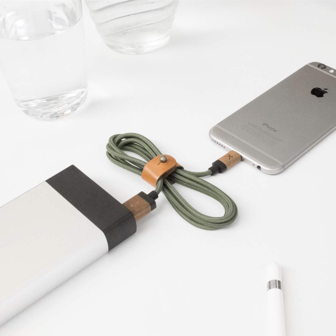 Eco-Friendly Wooden Lightning Cable - Compatible with All Apple Lightning Devices, Real Wood & Nylon Braided Charging Cord (Walnut/Green) - Perfect for Home, Office & Travel Charging