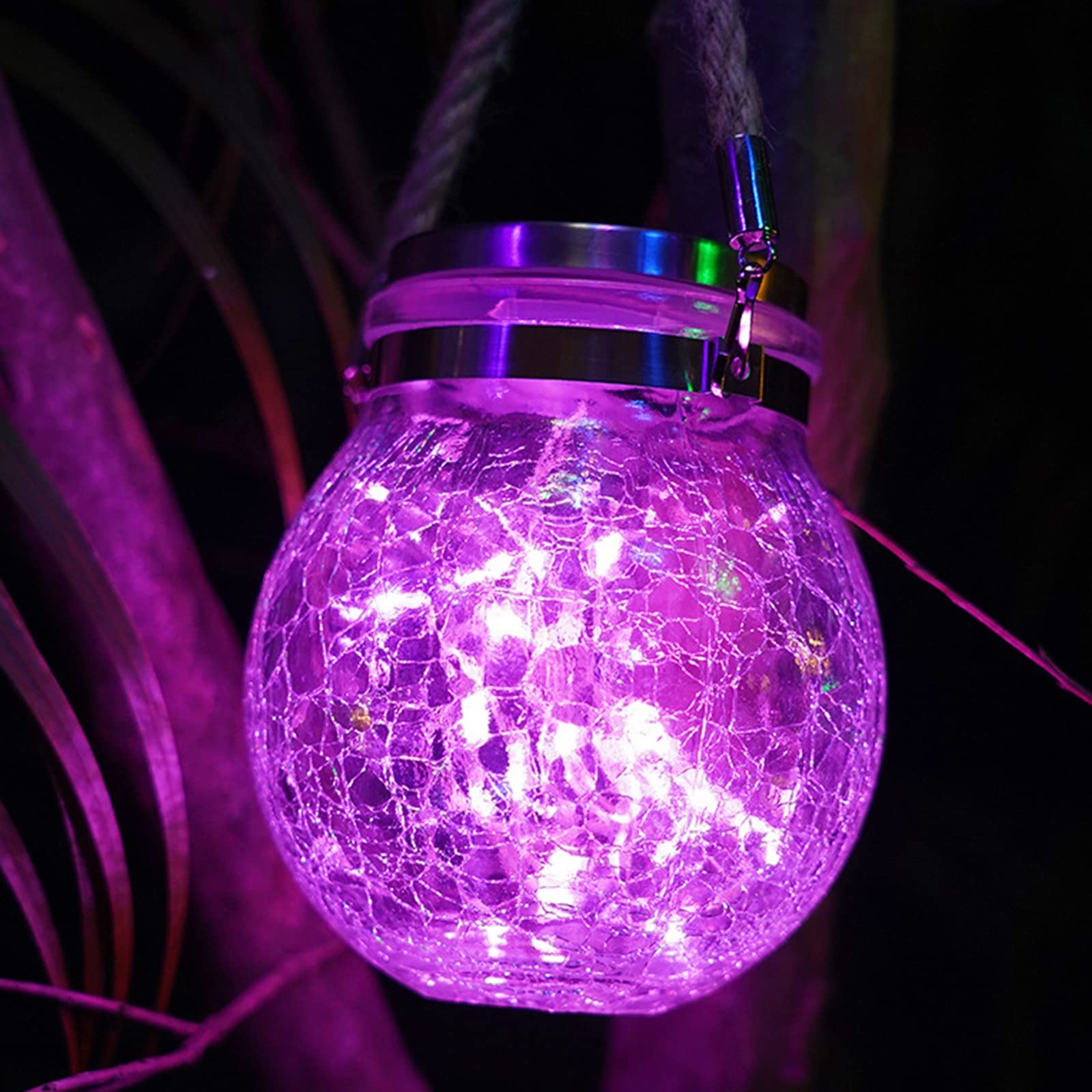 Outdoor Solar Hanging Lantern - LED Solar Powered Cracked Glass Ball Light, Waterproof Fairy String Lights for Patio, Lawn, Yard, Party, Wedding & Christmas Decor (Pink) - Perfect for Garden, Backyard, Pathway & Outdoor Events