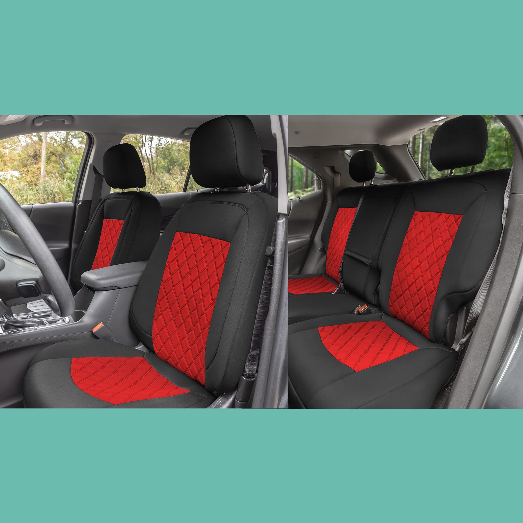 Custom Fit Neoprene Seat Covers for Chevy Equinox 2018-2021 - Waterproof Full Set Car Seat Covers in Red | Durable Automotive Interior Accessories for Road Trips & Daily Commute