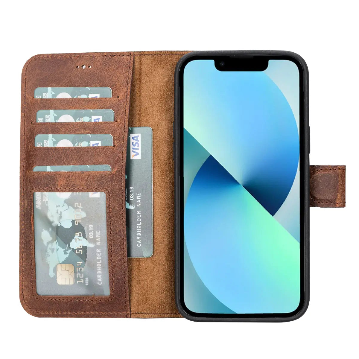 Vintage Brown Distressed Leather Wallet Case for iPhone 14 Plus - Slim Protective Cover with Card Slots | Perfect for Everyday Use, Travel & Business (iPhone 14 Plus)