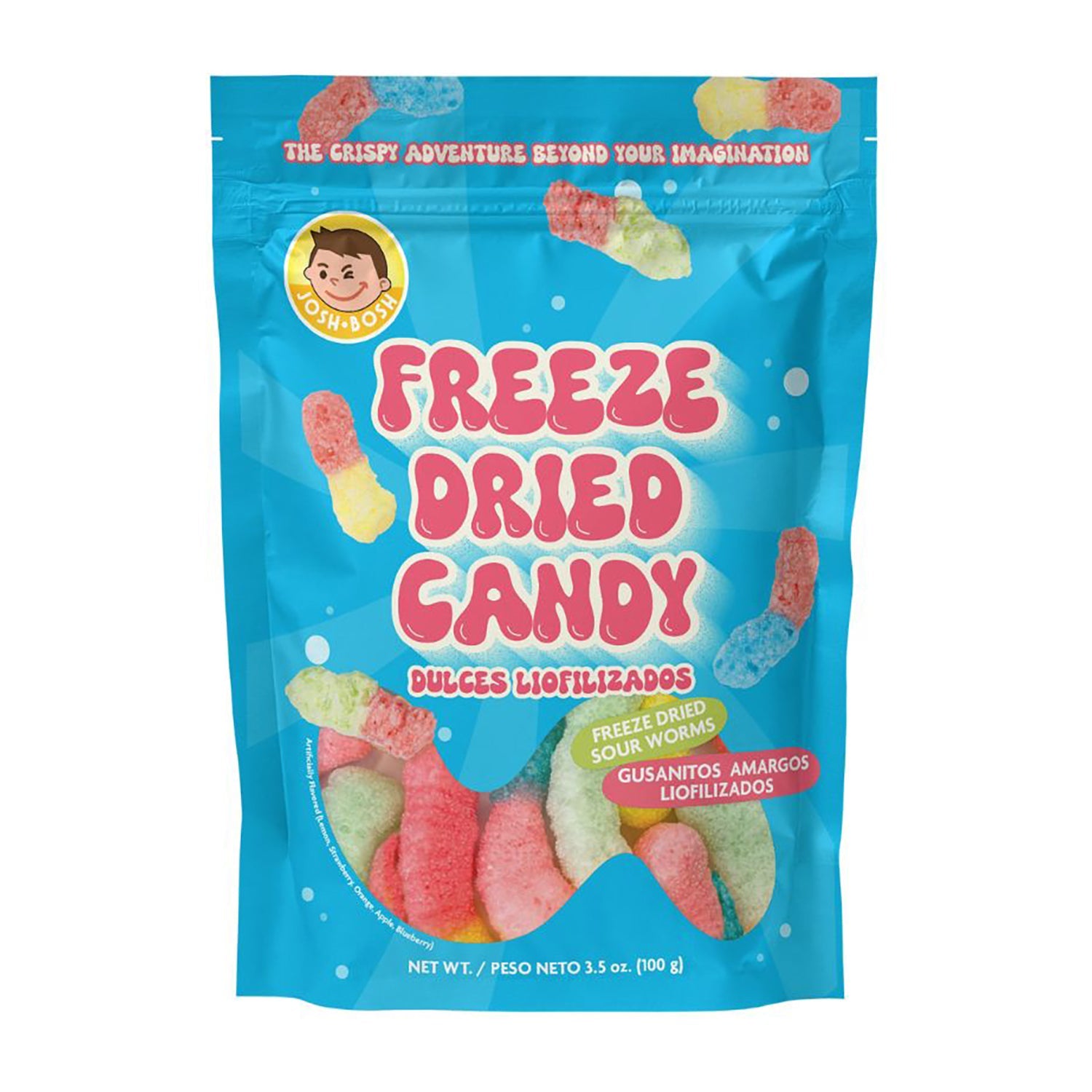 Josh Bosh Freeze Dried Sour Worms Candy - Large 100g Bag | Sweet & Tangy Snack for Parties, Movie Nights & Road Trips