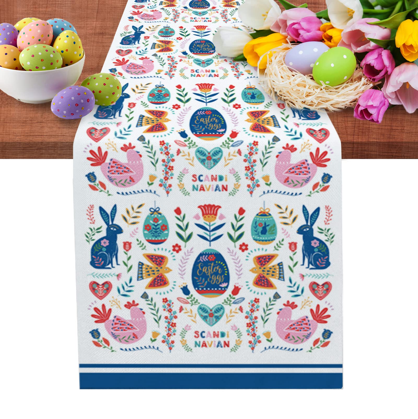 Boho Table Runner for Easter, Wedding & Party Decor - 13x70 Inch