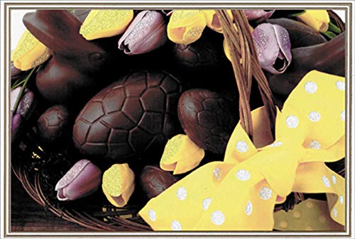 Easter Gift Basket with Chocolate Candy & Yellow Ribbons - Pictura Easter Card for Holiday Gifting, Party Favors & Spring Celebrations
