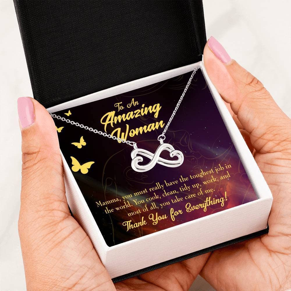 Express Your Love Gifts Mother Necklace - Stainless Steel Infinity Pendant with Keepsake Card, Perfect for Mom's Tough Job, Mother's Day, Birthday, Anniversary, or Just Because She Deserves It