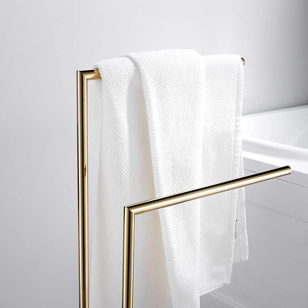 Freestanding Towel Rack - Double L Shape Metal Brass Towel Holder with Marble Base | Modern Bathroom & Kitchen Towel Drying Stand (80cm Height) | Perfect for Spa, Guest Bathrooms & Luxury Home Decor