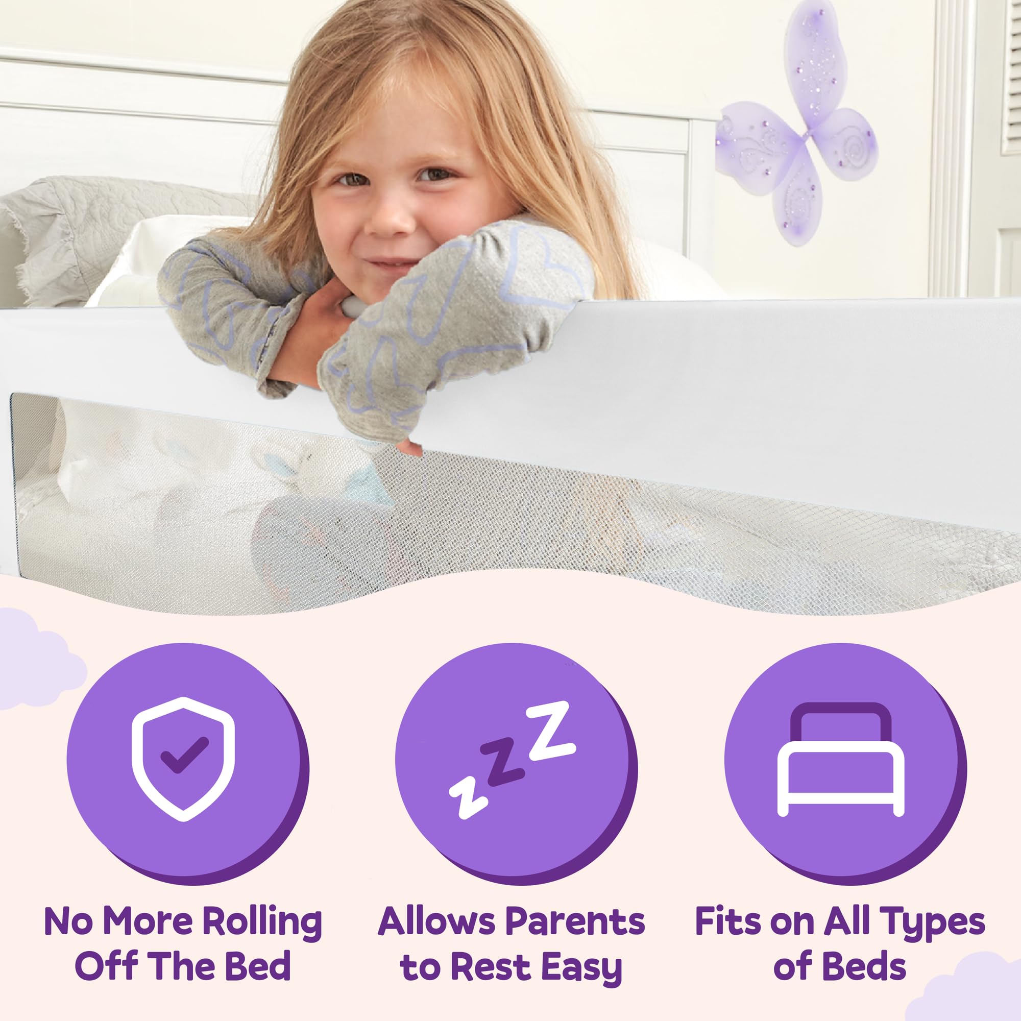 ComfyBumpy Extra Long Adjustable Toddler Bed Rails - Safety Bed Rail Guard for Kids & Babies - Fits Twin, Full, Queen & King Size Beds - White XL (59