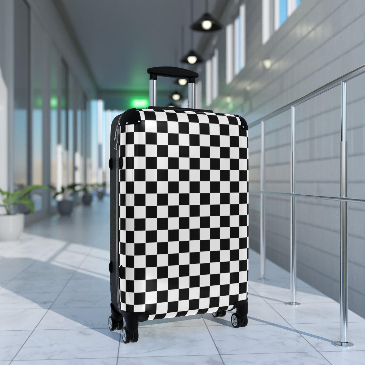 Checkered Hard Shell Cabin Suitcase with 360° Swivel Wheels, Combination Lock & Adjustable Handle - Durable Carry-On Luggage for Air Travel, Business Trips & Weekend Getaways